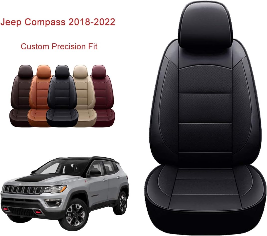 OASIS AUTO Custom Fit PU Leather Seat Cover Full Set Compatible with Jeep Compass (Compass 2018-2021, Black)