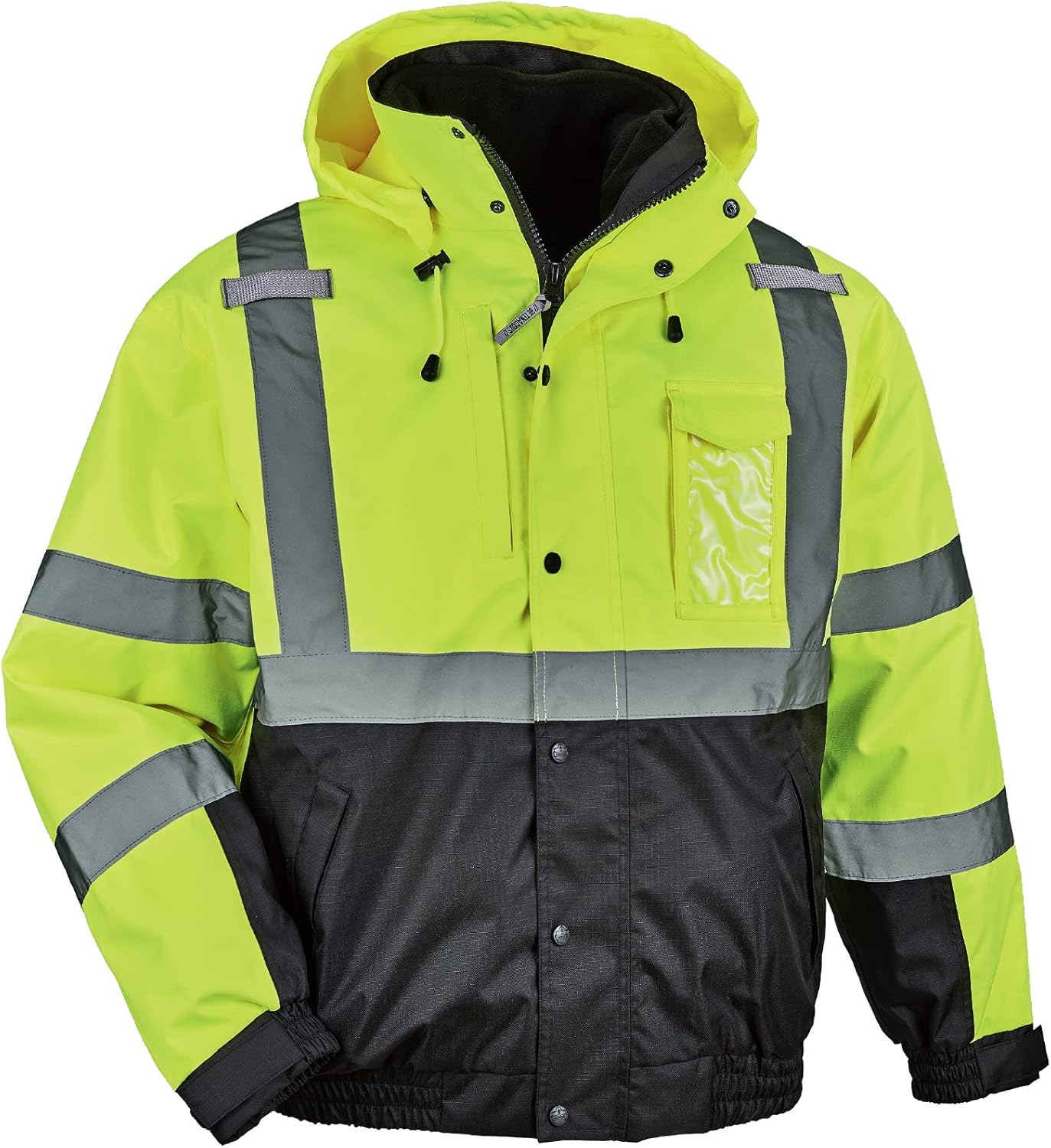 High Visibility Reflective Winter Bomber Jacket, Black Bottom, Zip Out Fleece Liner, ANSI Compliant, Ergodyne GloWear 8381 Orange, Large