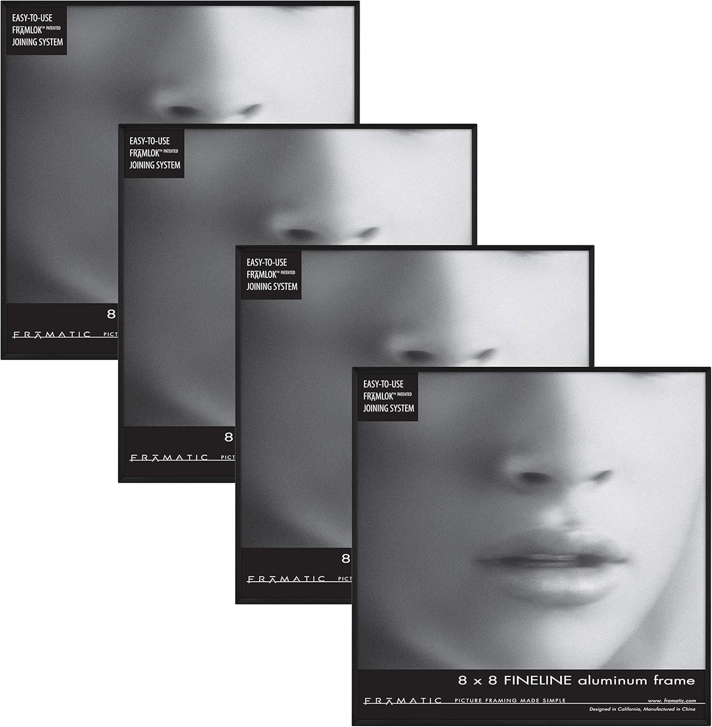 MCS, Black Framatic Fineline 8x8 Inch Aluminum Frame (4pk), (302233), 8 x 8 Pack of 2