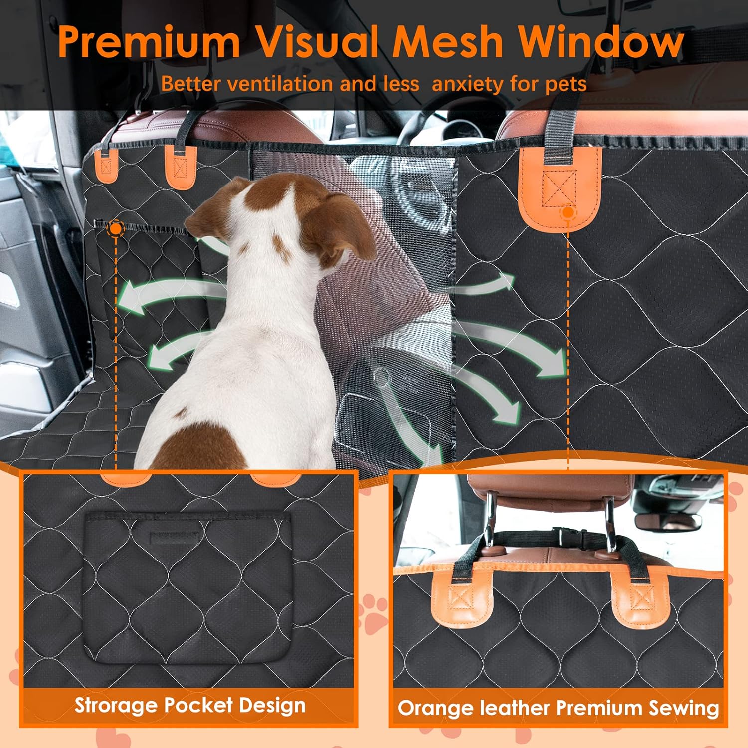 MIXJOY Dog Car Seat Cover, Dog Seat Cover with Mesh Window, Dog Hammock for Car with Storage Pocket, Car Seat Covers for Dogs Safety with Seat Belt, Backseat Dog Cover Protector for Bench Trunk