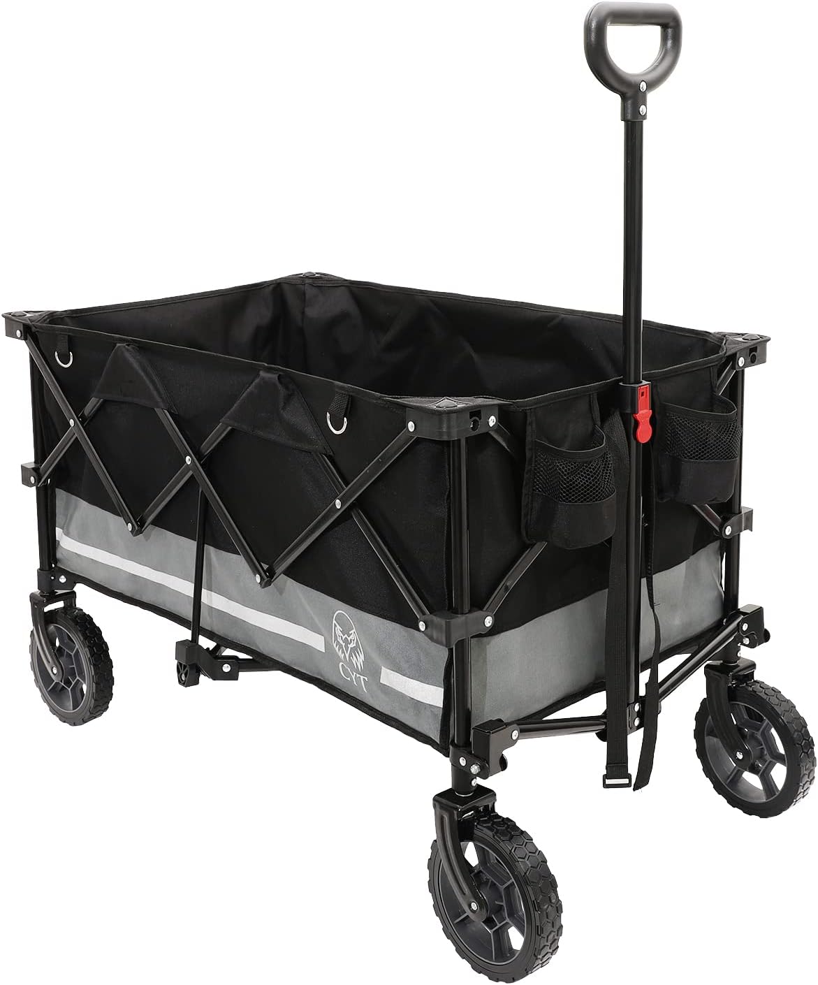 CYT Folding Wagon with Large Space Collapsible Portable Heavy Duty Utility Beach Wagon Cart with Adjustable Handle&Large Wheels for Camping,Garden,Shopping