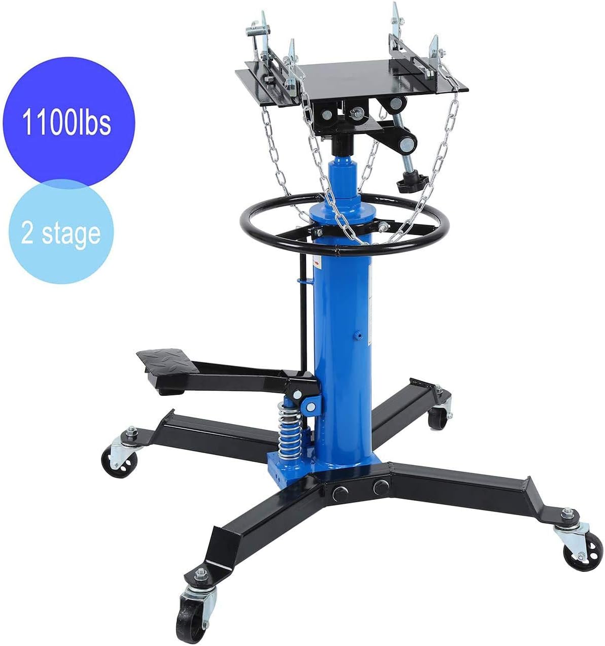 Iglobalbuy 2 Stage 1100lb Adjustable Height Hydraulic Telescoping Transmission Jack with Pedal 360° Swivel Wheel Lift Hoist
