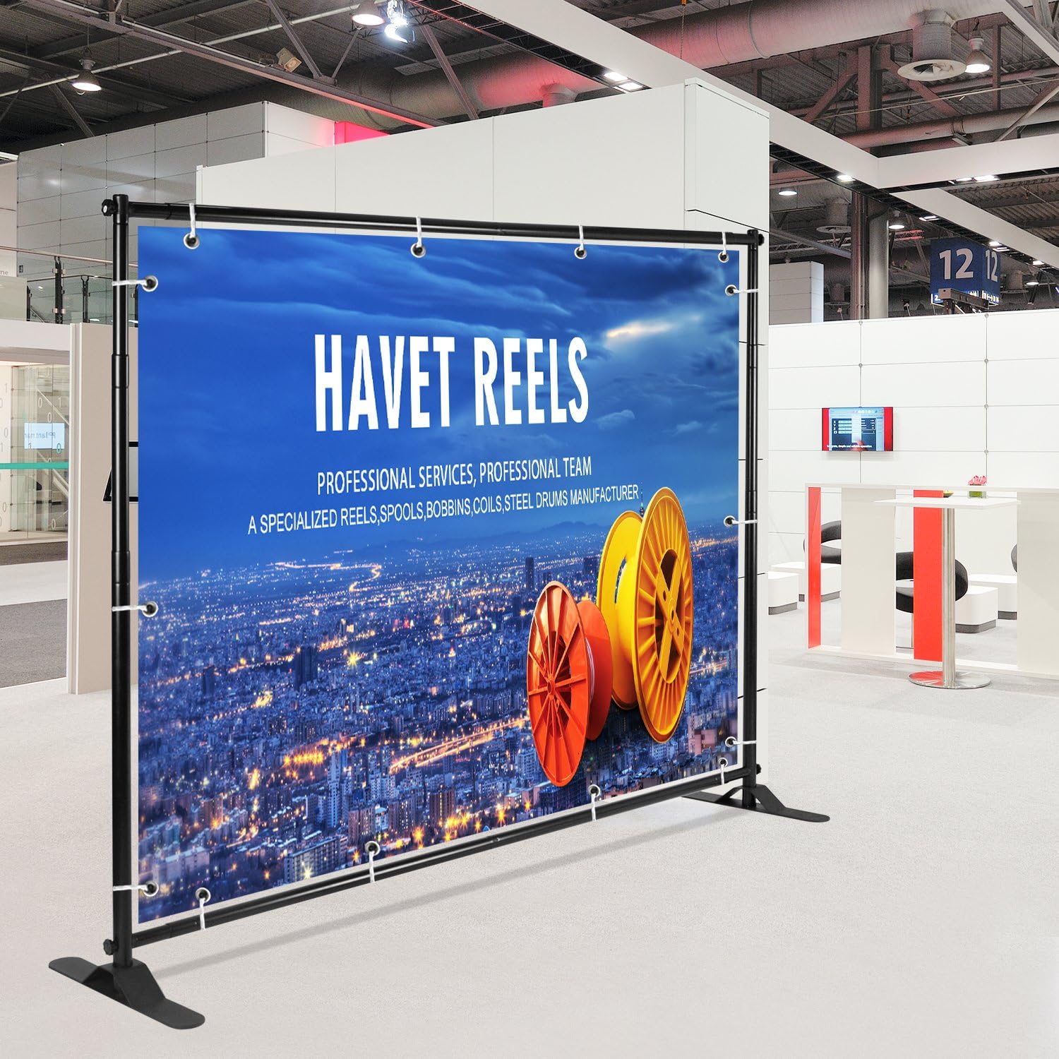 Banner Stand Backdrop - Banner Holder with Adjustable Poster Stand & Retractable Height Up to 5x7 - 8x10 ft Adjustable Telescopic Display Stand for Trade Show, Photo Booth, Wall Exhibitor Background