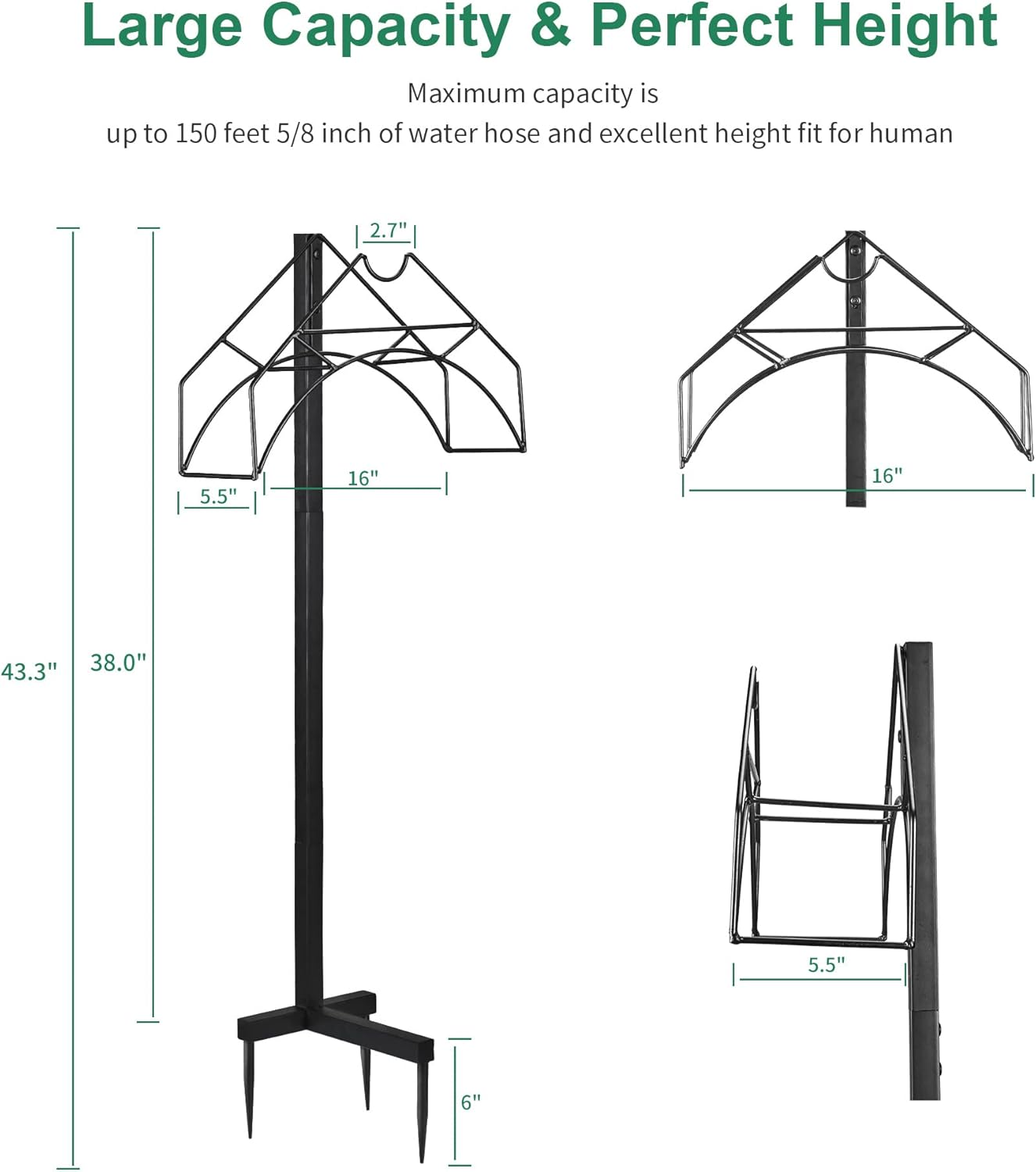 GIAS Garden Hose Holder, Freestanding Hose Hanger with Hose Nozzle Placement, Heavy Duty Detachable Water Hose Stand, Metal Garden Hose Storage for Outside Yard Lawn Pack of 2