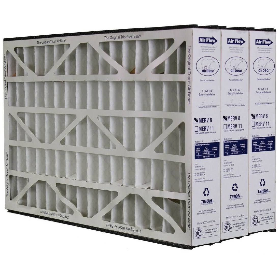Trion Air Bear 255649-101 (3-Pack) - 16x22 x 25x22 x 3x22 Pleated Air Filter, MERV 8