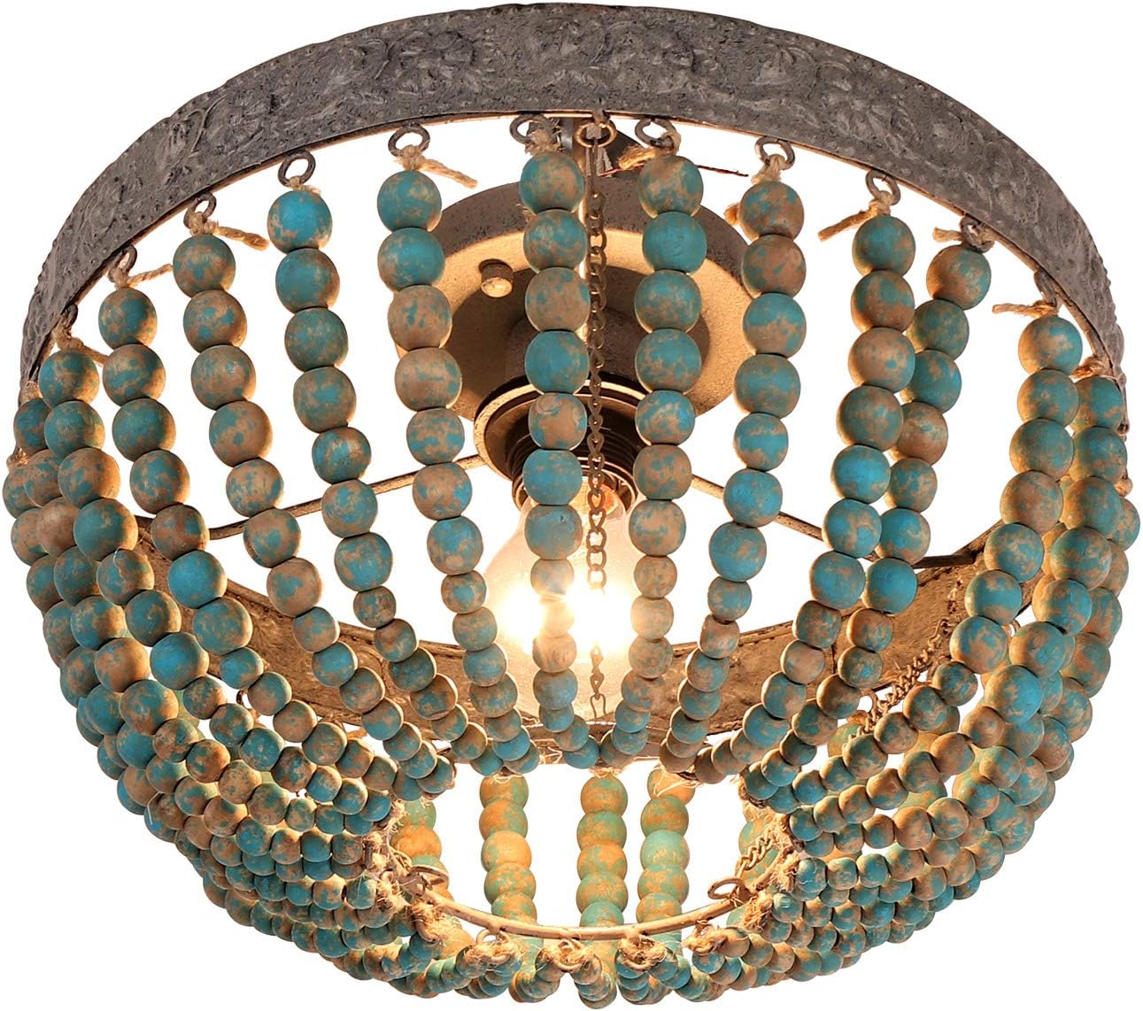 Newrays Wood Bead Grey Blue Finishing Bohemian Boho Beachy Ceiling Lights Fixtures for Entryway, Hallway, Bedroom