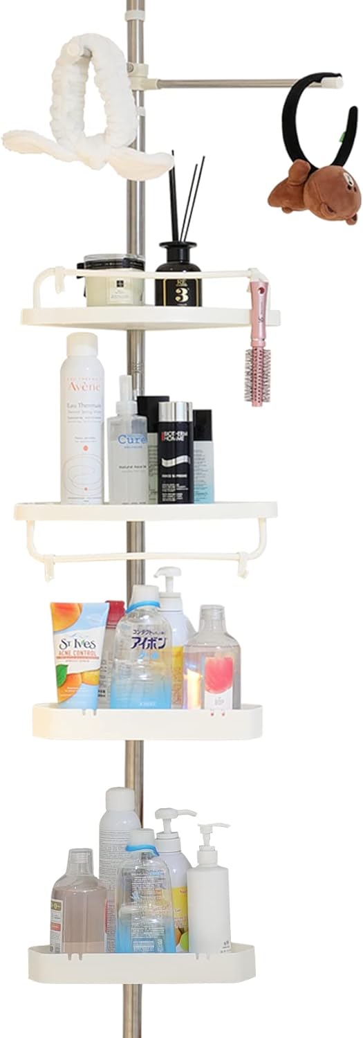 HOSKO Rustproof Shower Caddies, Adjustable Length 4 Tier Shower Rack From 5FT to 10FT, Stainless Steel Tub Storage Shelves for Bathroom and Bathtub