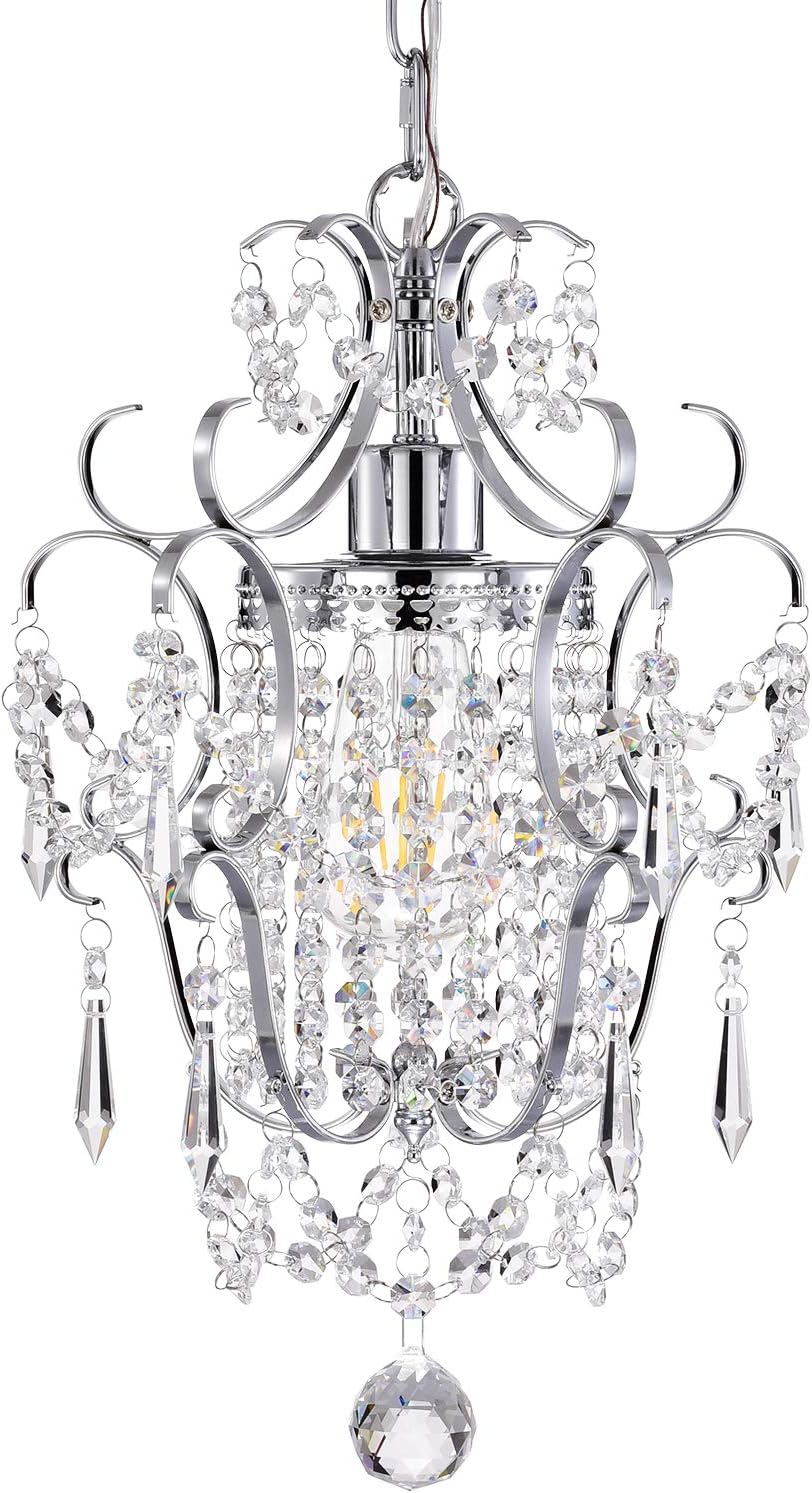 ELLI-Riz Chandelier Light Fixture, Black Crystal Light Fixture, 1 Light Small Chandelier, Iron Chandelier Lighting, Antique Chandeliers for Bedroom, Girls Room, Bathroom, Farmhouse