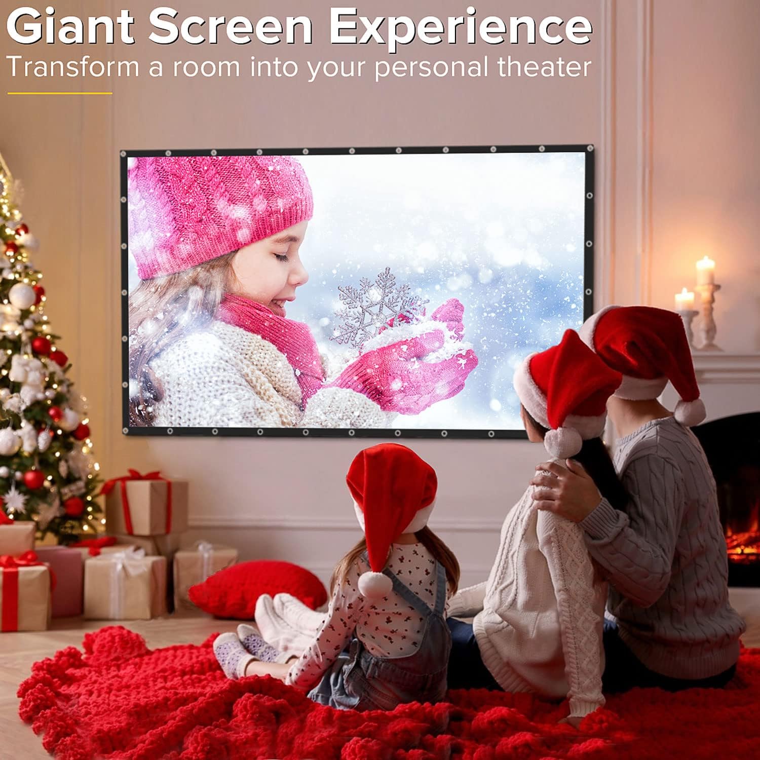 Projector Screen 150 inch, Premium 3 Layers PVC 150 inch 16:9 HD Portable Projector Screen, Premium Indoor Outdoor Movie Screen Anti-Crease Projection Screen for Home Theater Backyard Movie