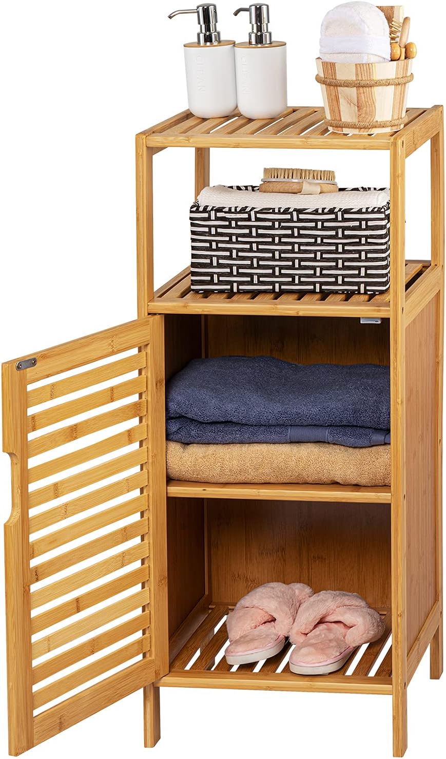 Mavalous Bamboo Bathroom Floor Cabinet, Storage Cabinet Freestanding with Single Door, Storage Cabinets for Laundry Room(Natural) Pack of 2