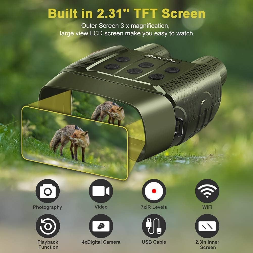 ZumYu Night Vision Goggles for Complete Darkness, Digital WiFi Night Vision Binoculars with Large Screen & 32G TF Card, Thermal Binoculars for Hunting, Military Tactical and Surveillance