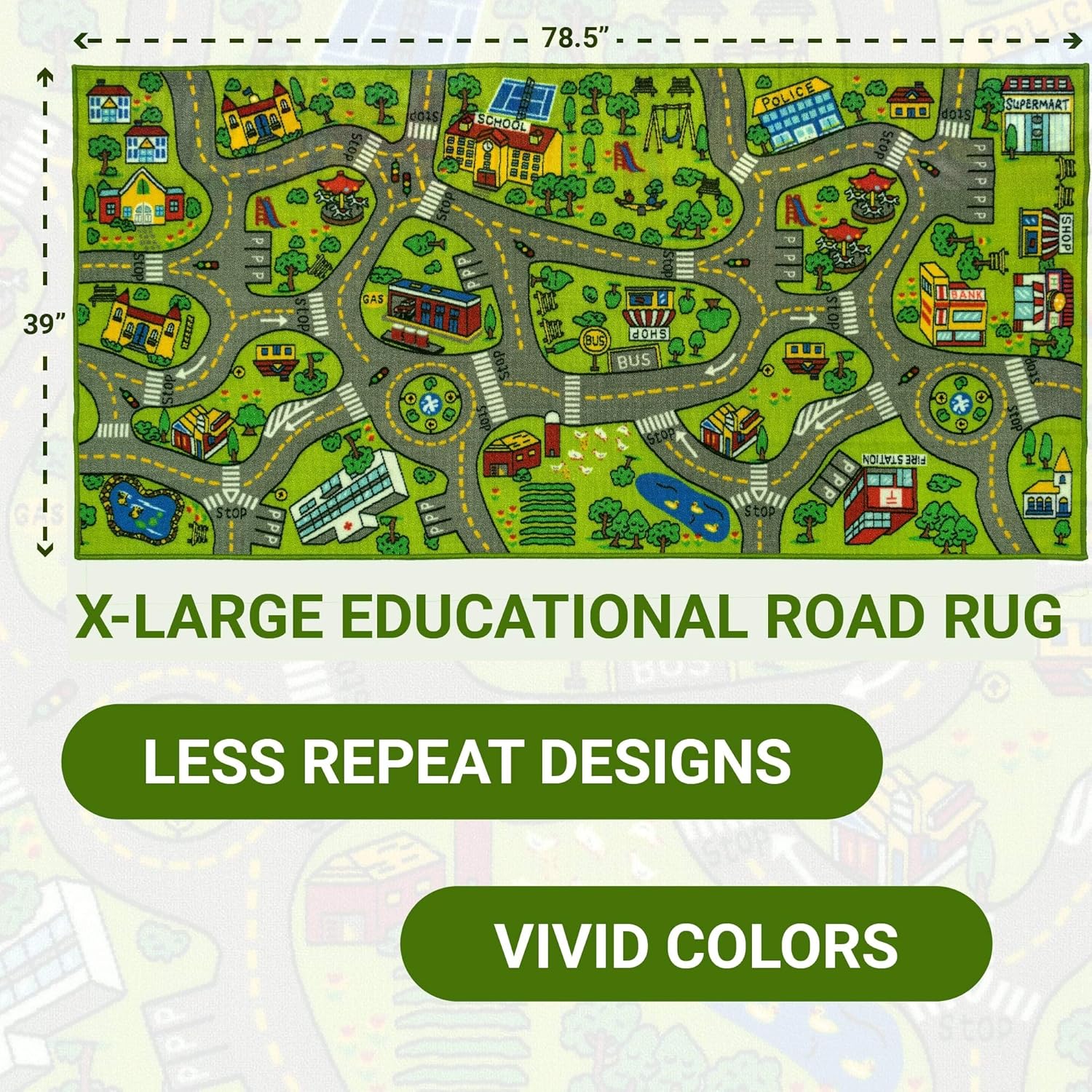 X-Large 6.5 Ft x 3.2 Ft Road Rug for Kids - Kids Carpet Playmat Rug - City Life Rug with Non-Slip Backing - Portable Fun Play Mat for Toy Cars - Ideal for for both Boys and Girls