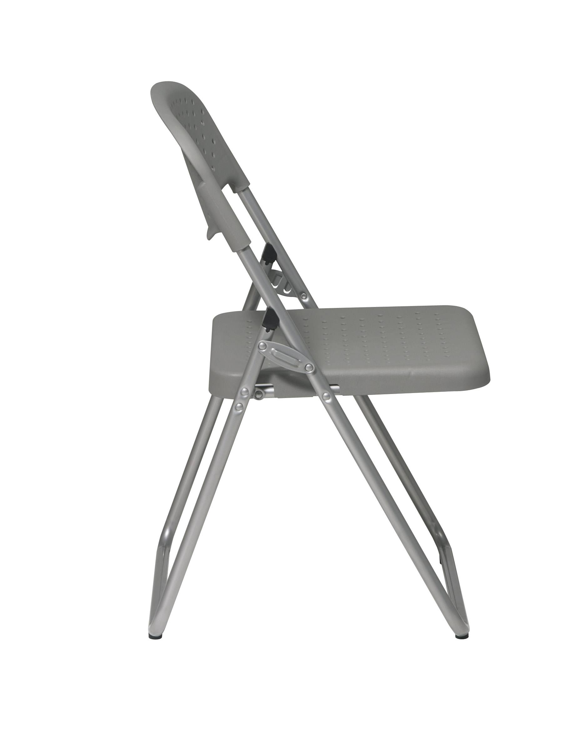 Office Star Folding Chair with Gray Plastic Seat and Back and Silver Frame - Set of 4
