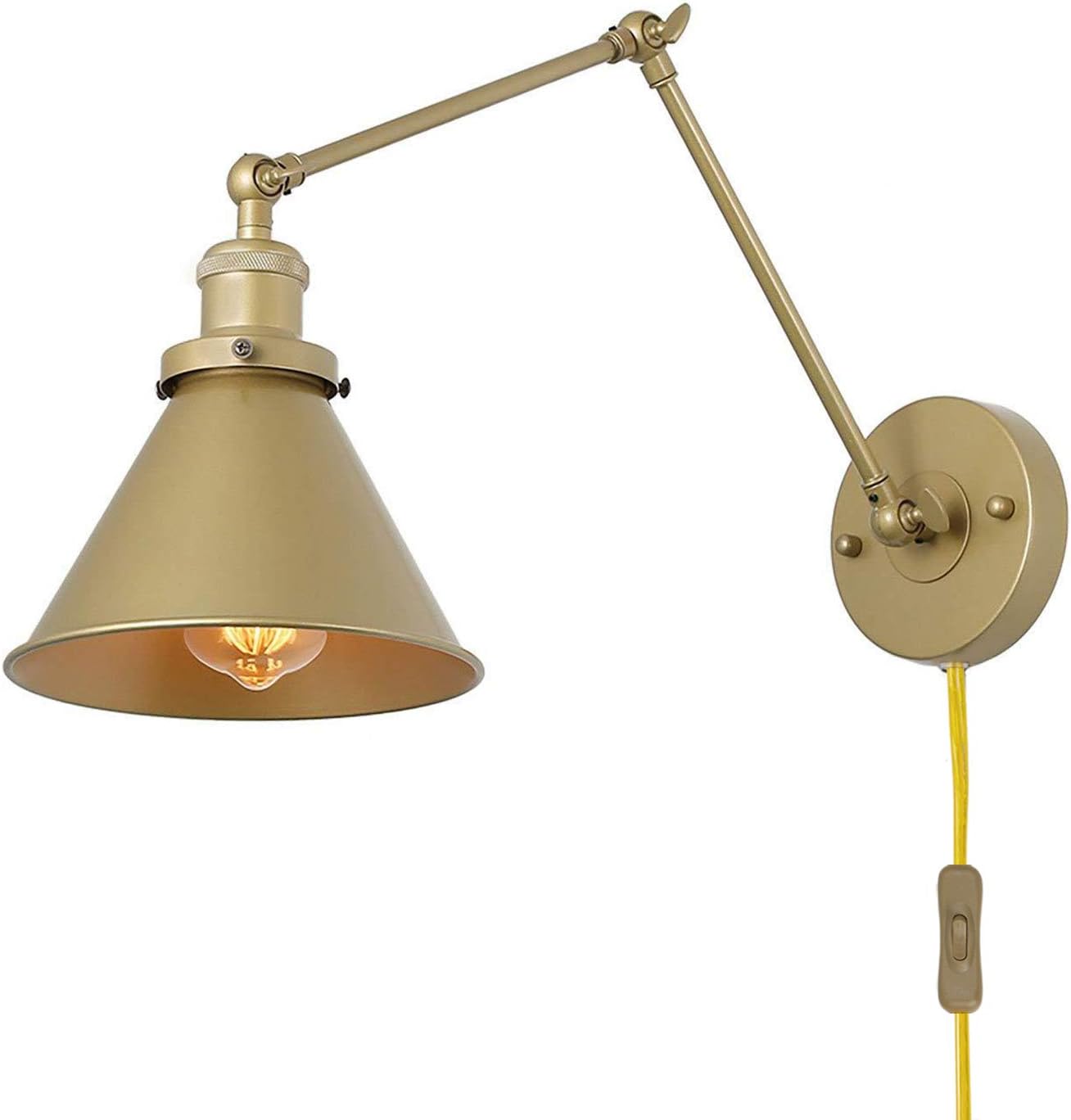 LNC Swing Arm Wall Sconce Lighting Adjustable Gold Plug-in Lamp,1 Pack