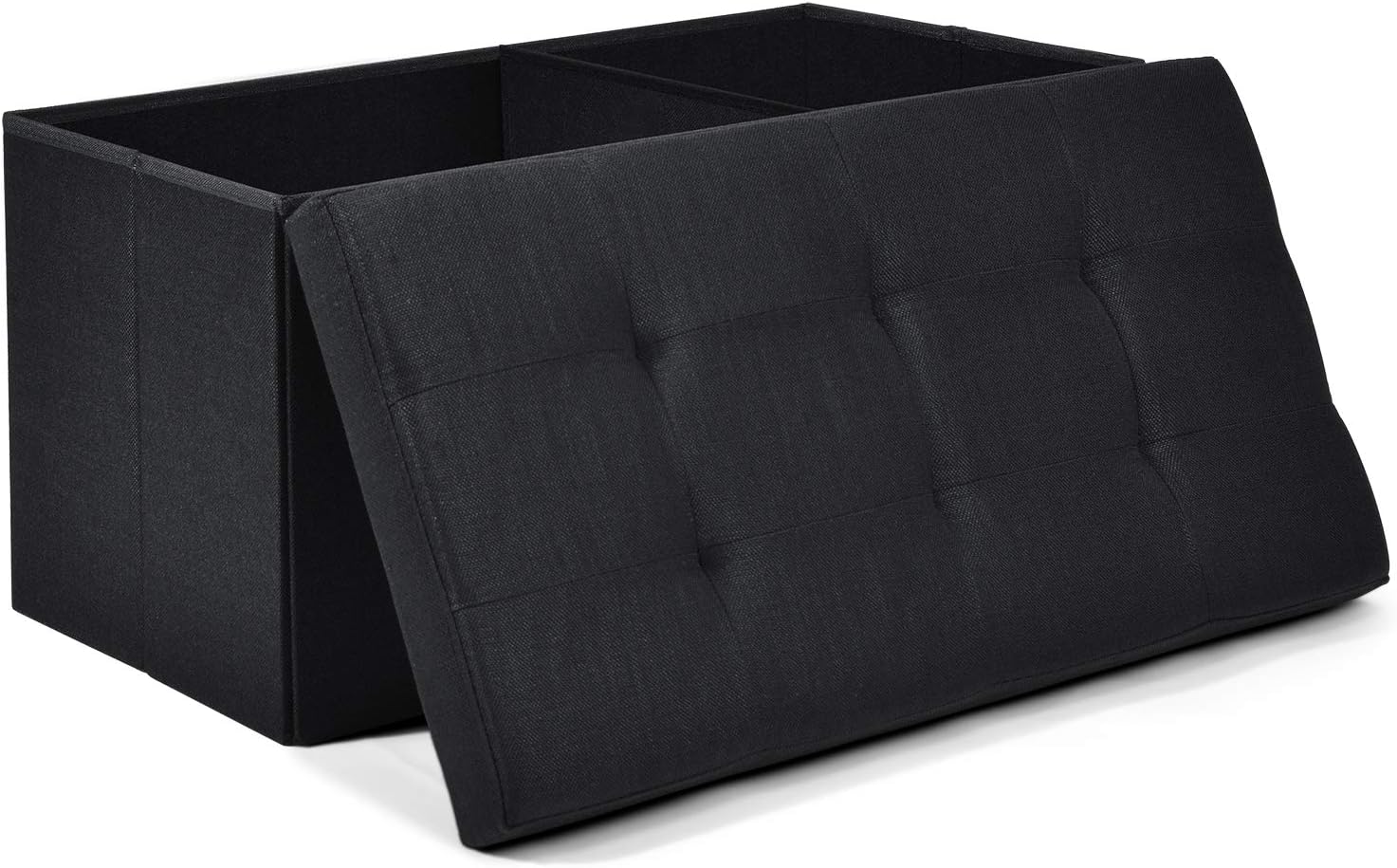 WoneNice Linen Folding Storage Ottoman Bench, Storage Chest Footrest Padded Seat, 30 x 15 x 15 in, Beige Pack of 2