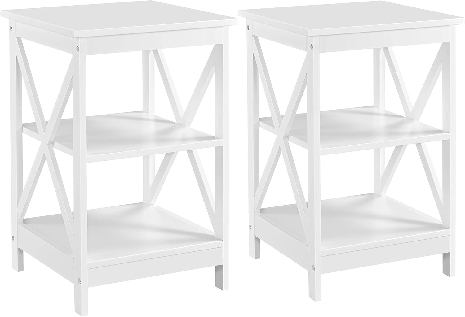 Yaheetech 3-Tier End Table, X-Design Wooden Sofa Side Table Storage Cabinet, Living Room Furniture, Set of 2, Black