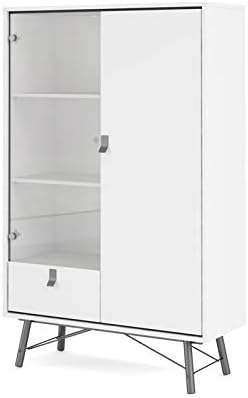 Pemberly Row 1 Drawer Cabinet with 1 Door 1 Glass Door in White & Matte Black
