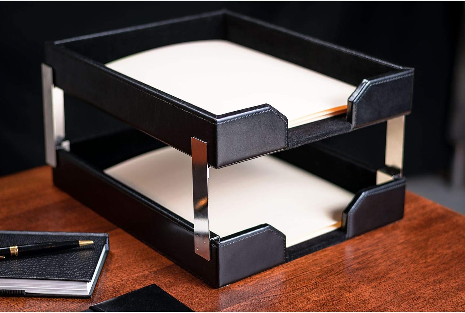 Dacasso A1422 Double Letter Tray, 13.50 x 10.50 x 7.25, Black