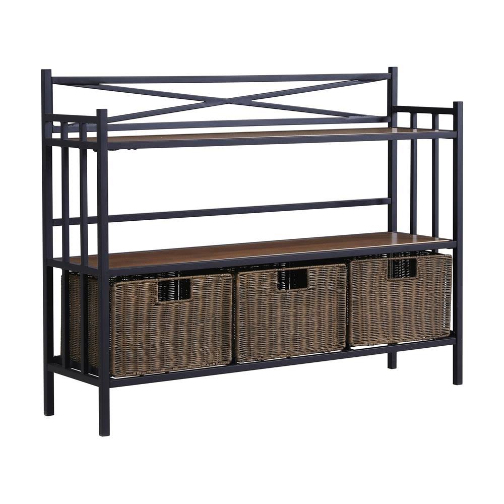 Boston Loft Furnishings Dark Distressed Pine Metal Bakers Rack in Brown | ATG5071