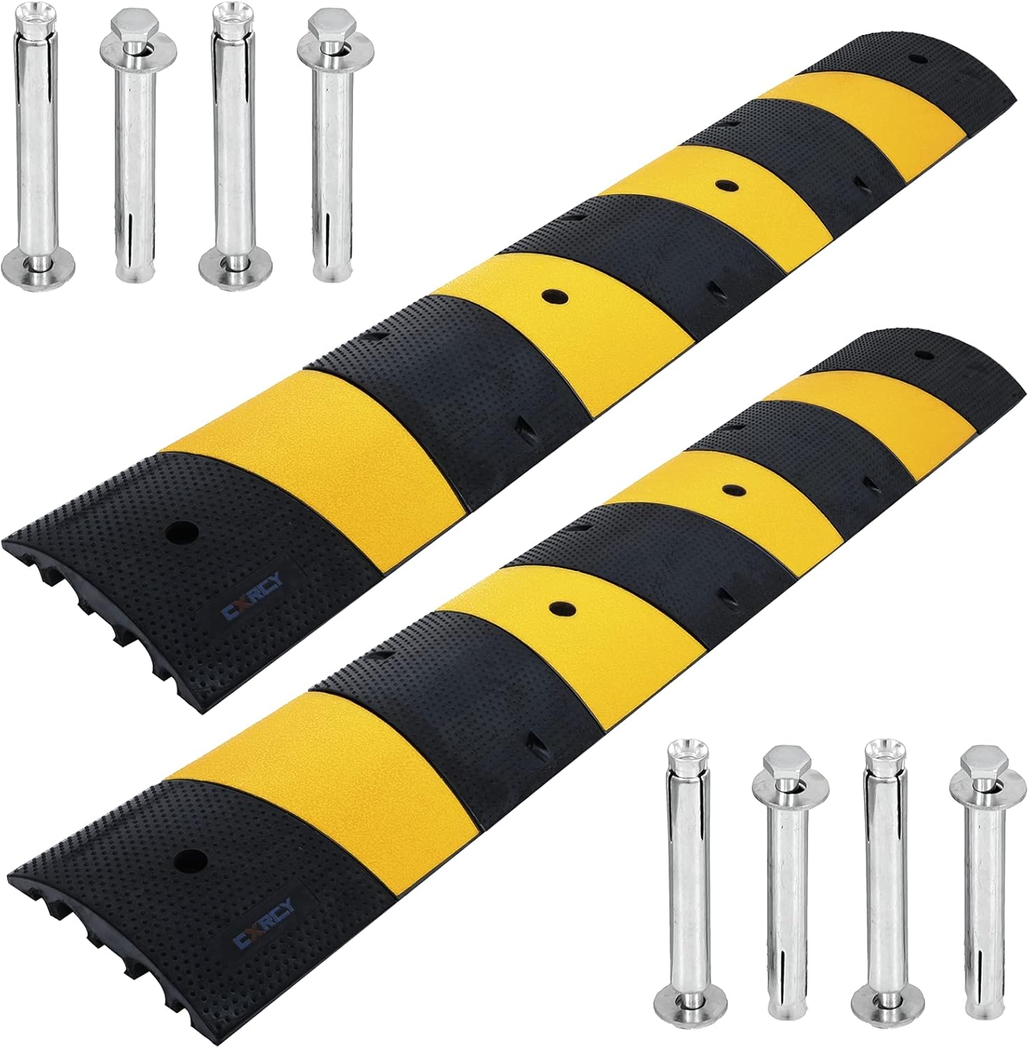 CXRCY 6FT Rubber Speed Bumps 2 Pack 2-Channel Modular Traffic Driveway Speed Bump Hump Heavy Duty Cable Protector Ramp with 8 Bolts for Asphalt Concrete Garage Gravel Roads (71.7 x 12 x 2.4 Inch)