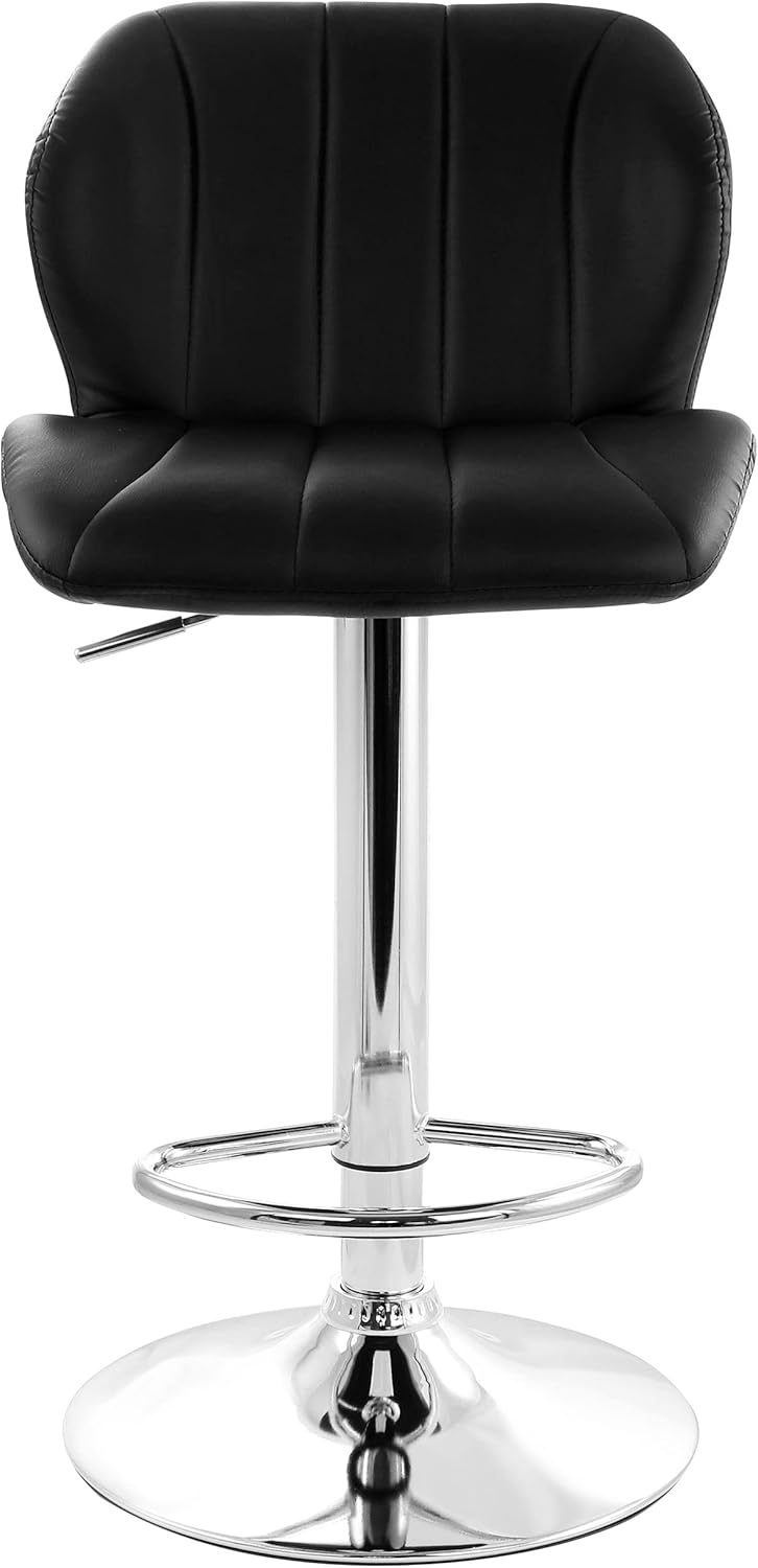 Elama 2 Piece Adjustable Faux Leather Bar Stool in Black with Chrome Base (ELM-714)