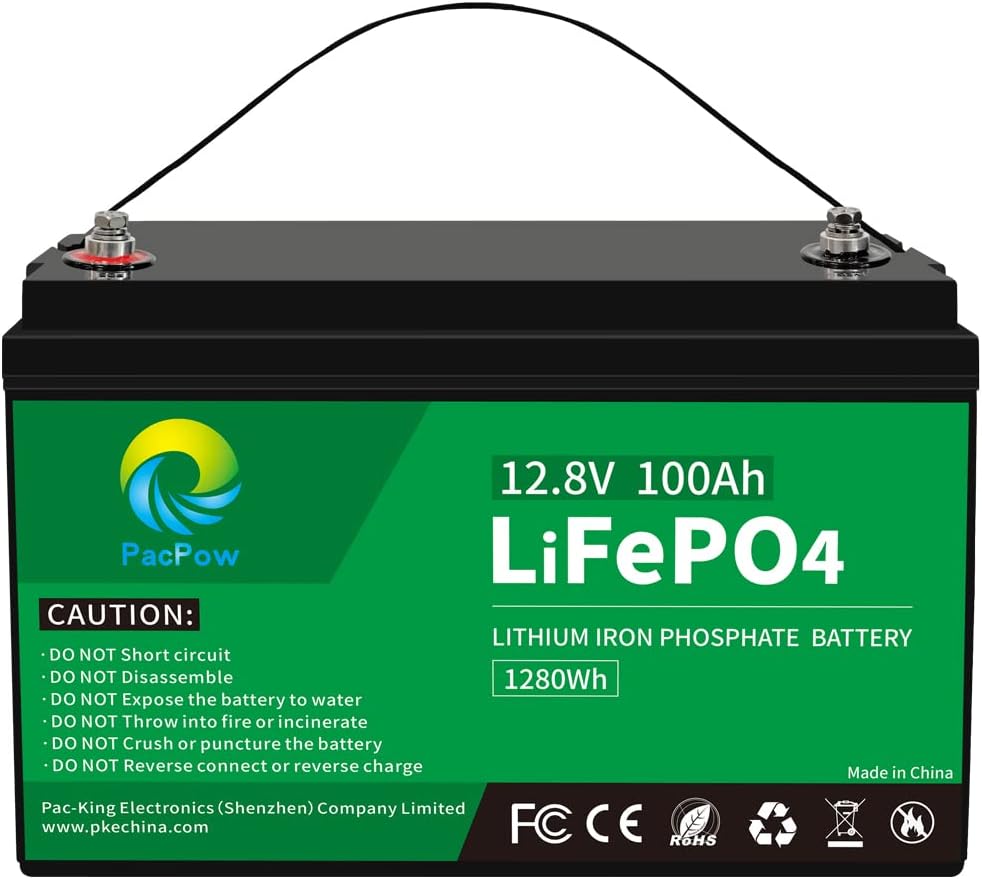 PacPow 12V 100Ah LiFePO4 Battery Deep Cycle Rechargeable Lithium Battery for RV, Marine, Camping, Solar Home, Backup Power, Off-Grid Applications