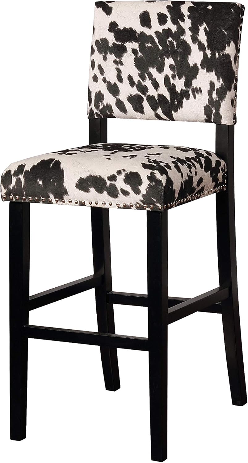 Linon Clayton Black Cow Print Bar Stool