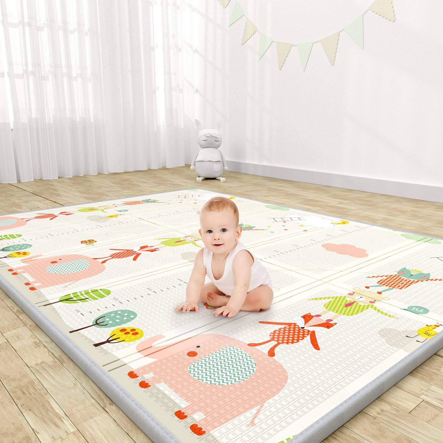 YOOVEE Baby Play Mat, Large Folding Portable Baby Crawling Mat, Waterproof Non Toxic Soft Foam Reversible Double-Sided Baby Floor Mat for Infants Toddler and Kids, 76