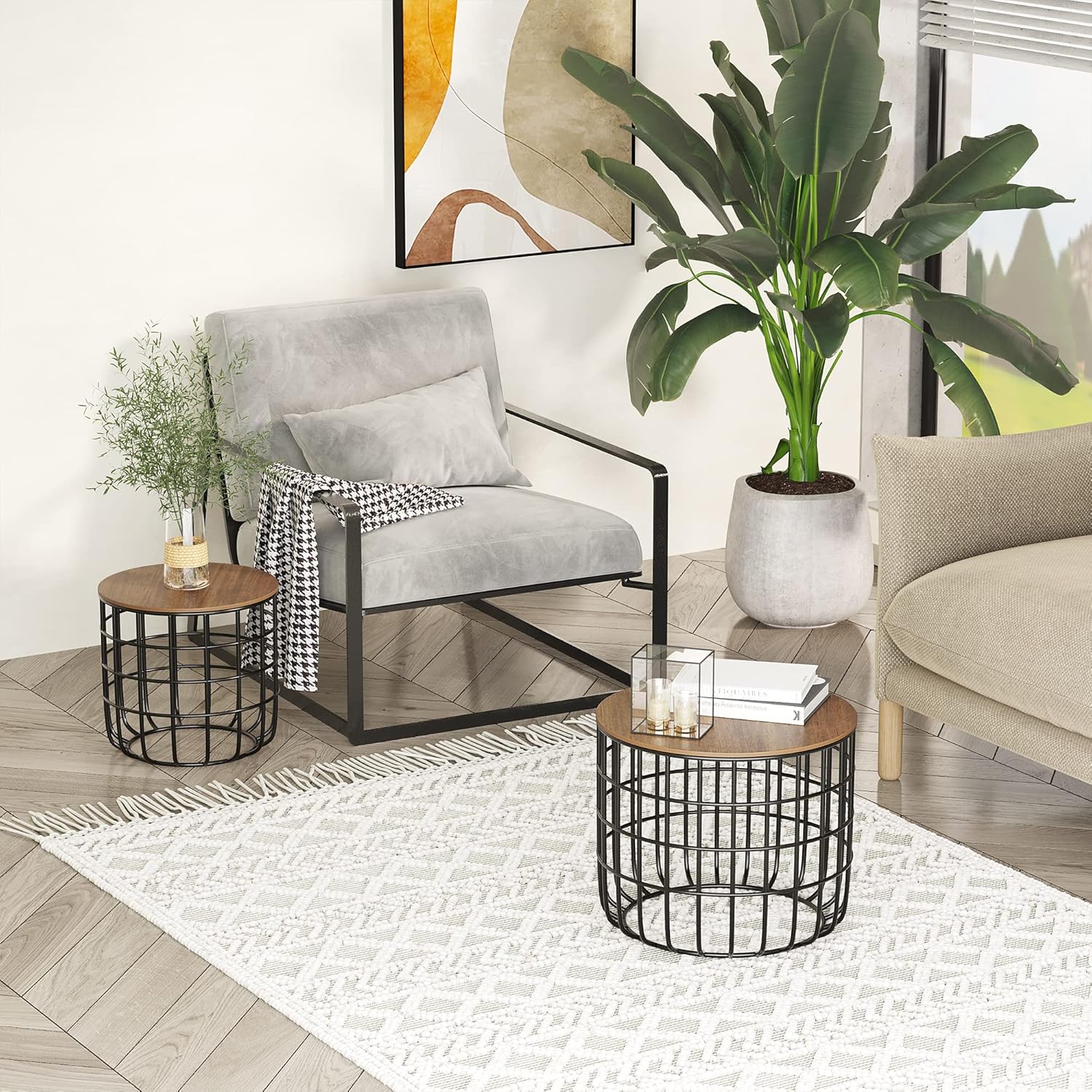 HOMCOM 2 Piece Tea Table Set with a Retro Industrial Style, Extra Storage Space Underneath, & Multipurpose Use