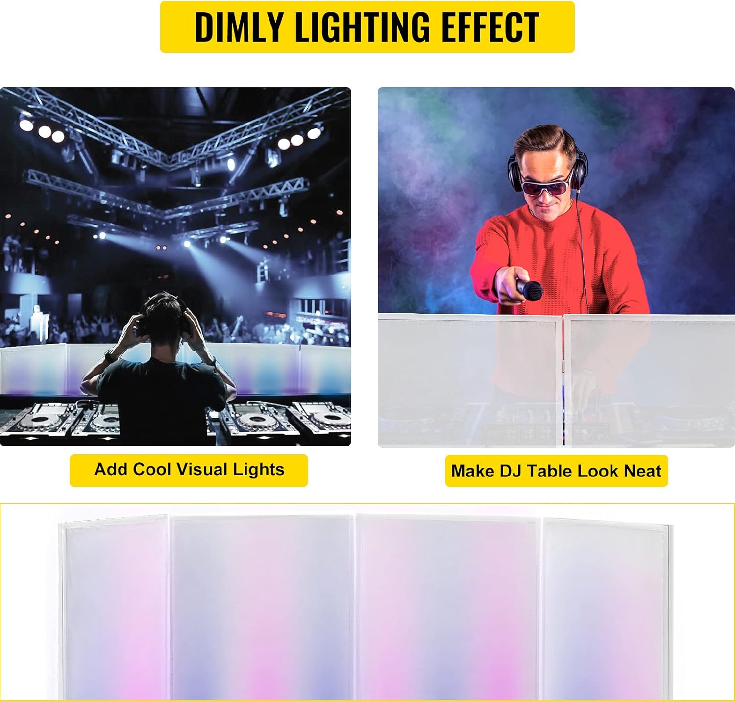 VEVOR 3.6FT Height DJ Facade Booth Portable DJ Event Facade Lightweight Metal Frame DJ Booth Cover 4 Detachable Polyester Sections Foldable Screen for DJ with Travel Bag DJ Front Board White and Black