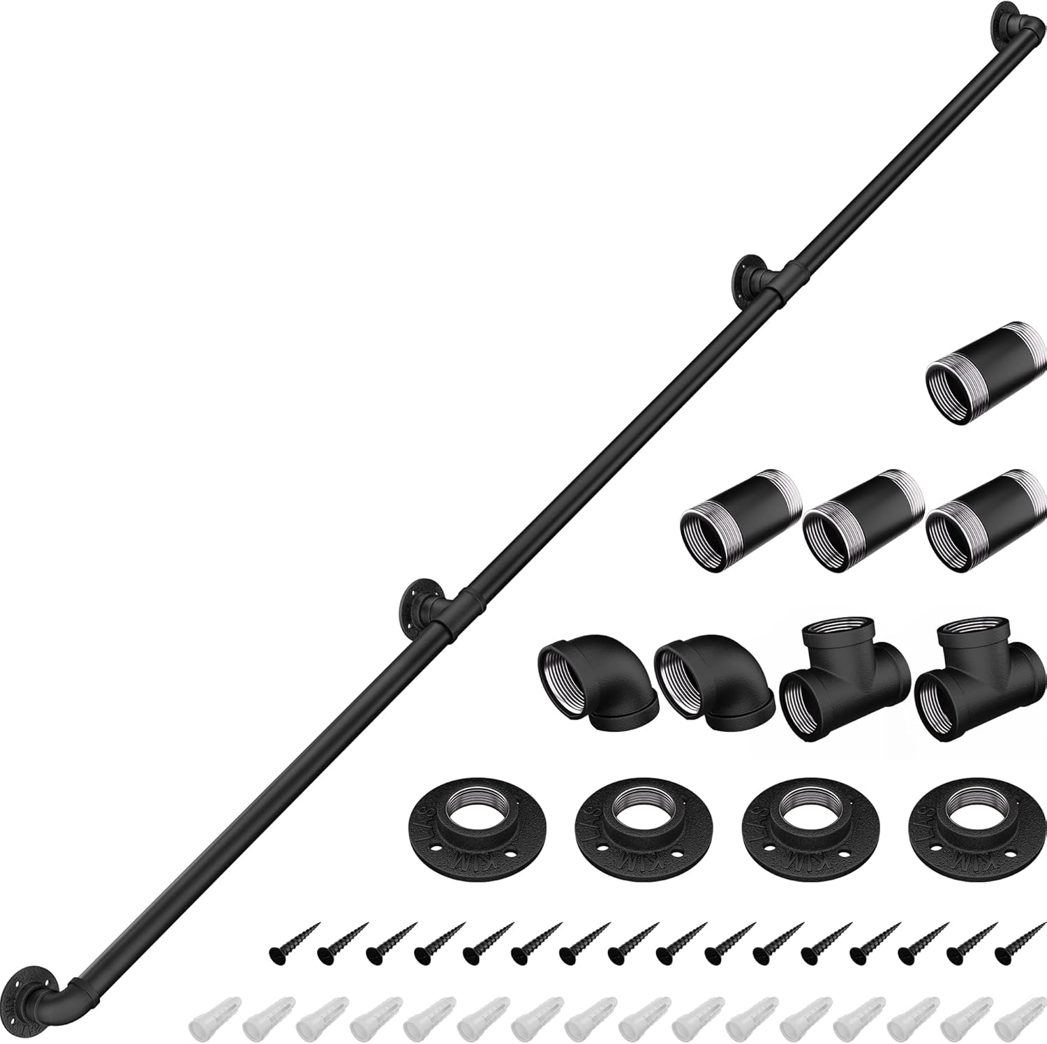 NEYTON 10ft Iron Stair Handrail for Indoor | Heavy Duty Stair Railing Iron Pipe | Wall Mounted Staircase Handrails Pack of 2