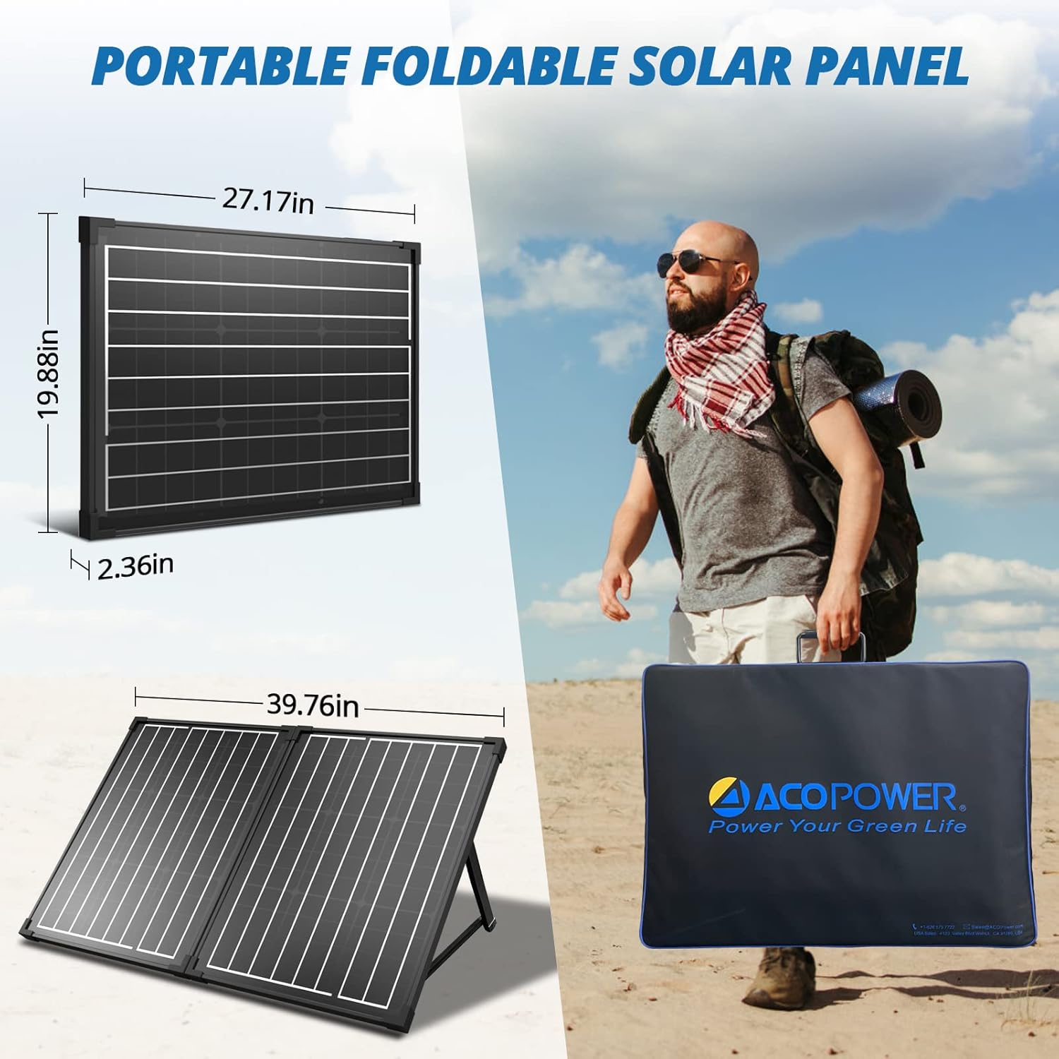 ACOPOWER Portable Solar Panels，100W Foldable Solar Panel Suitcase 12 Volt Monocrystalline Solar Panel kit with Waterproof 20A Charger Controller for Camping, Power Supply and Emergency Backup