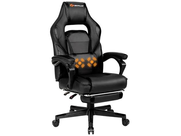 Costway Goplus Massage Gaming Chair Reclining Racing Computer Office Chair with Footrest White\ Black\Blue\Red - Black - Ajnaraintegrity