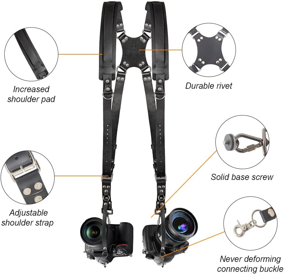Kasla Camera Harness,Dual Leather Camera Strap,Shoulder Camera Straps for Photographers(Black) Pack of 2