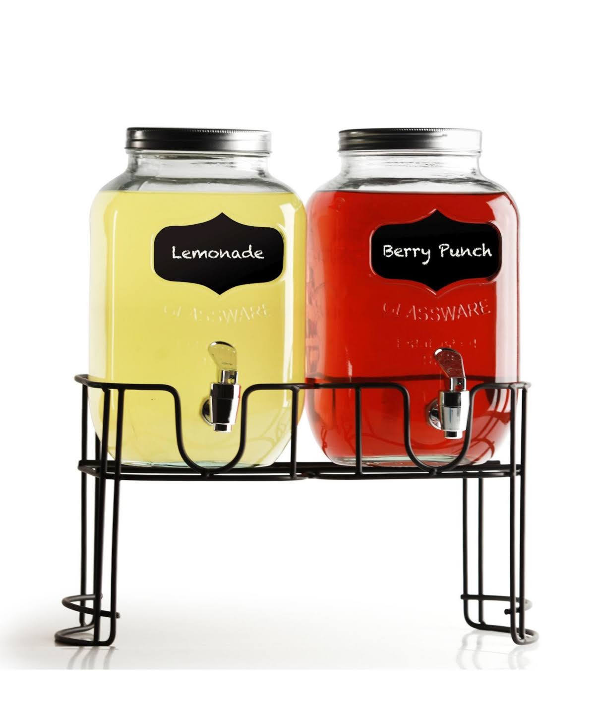 Double Mini Yorkshire Dispensers on Black Metal Stand - Clear