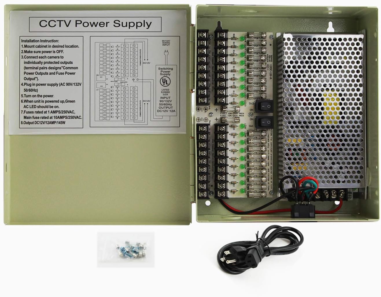 InstallerCCTV 18 Output 29 Amp 12V DC CCTV Distributed Power Supply Box for Security Camera Pack of 2