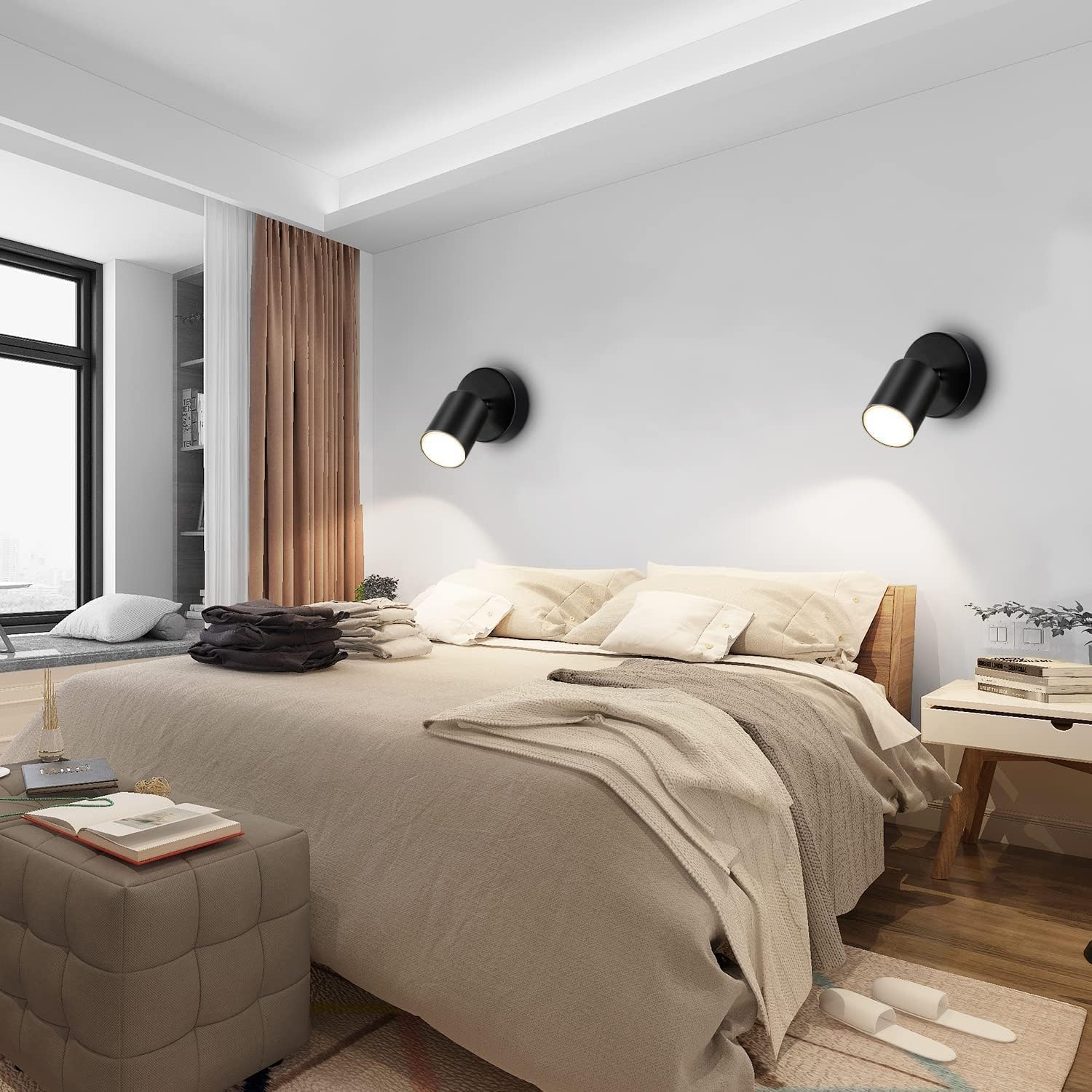 Wall Light, Spotlight Indoor in Matt Black Adjustable Spot Light with GU10 Socket LED 6W Compatible Industrial Ceiling Wall Spot Light 2 Pack for Kitchen Lounge Bedroom Dining Room