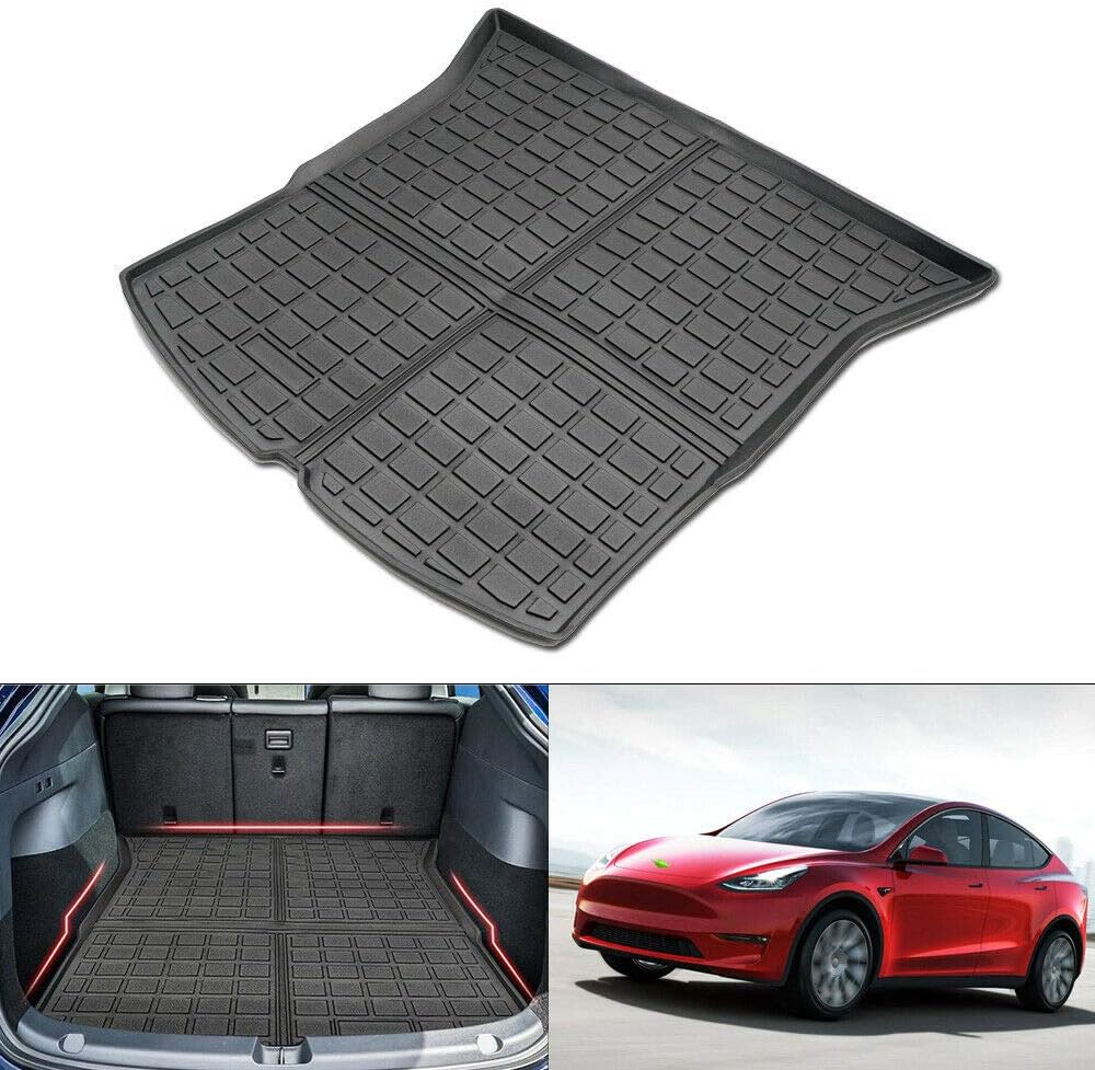 Aiqiying Cargo Liners，Black Heavy Duty Rubber Waterproof Rear Cargo Tray Trunk Floor Mat Protector Compatible with Tesla Model Y 2020 2021