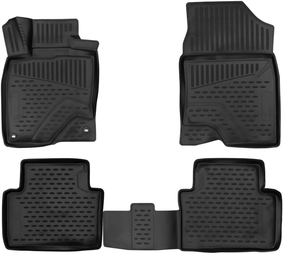 Fits 2016-2021 Honda Civic Sedan / Civic Hatchback / Civic Type R Floor Mats Front & 2nd Row Seat Liner Set All Weather Full Set Liners (Black)