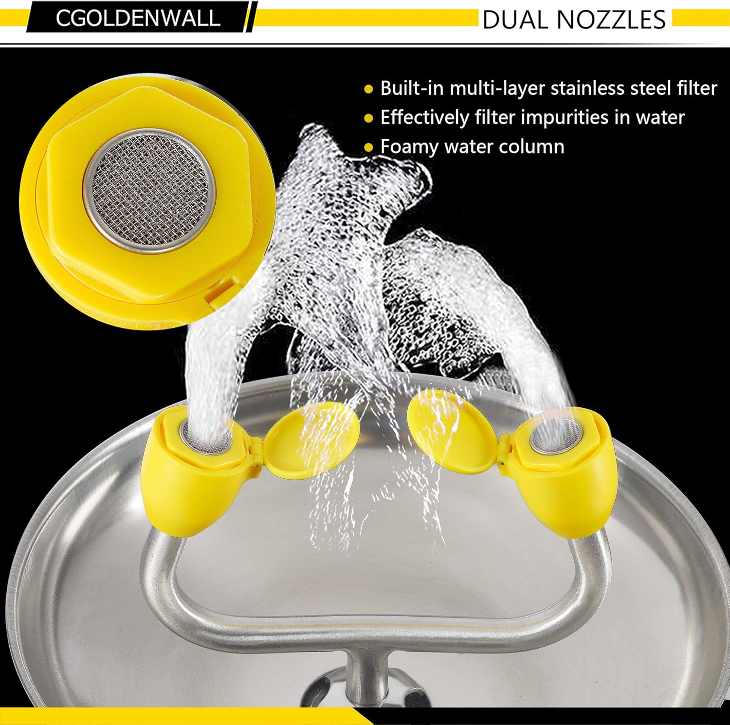 CGOLDENWALL Eye Wash Station Wall Mounted Eyewash Station Emergency Eye Face Washing Station, 304 Stainless Steel Bowl+Eyewash Sign, NPT Threads