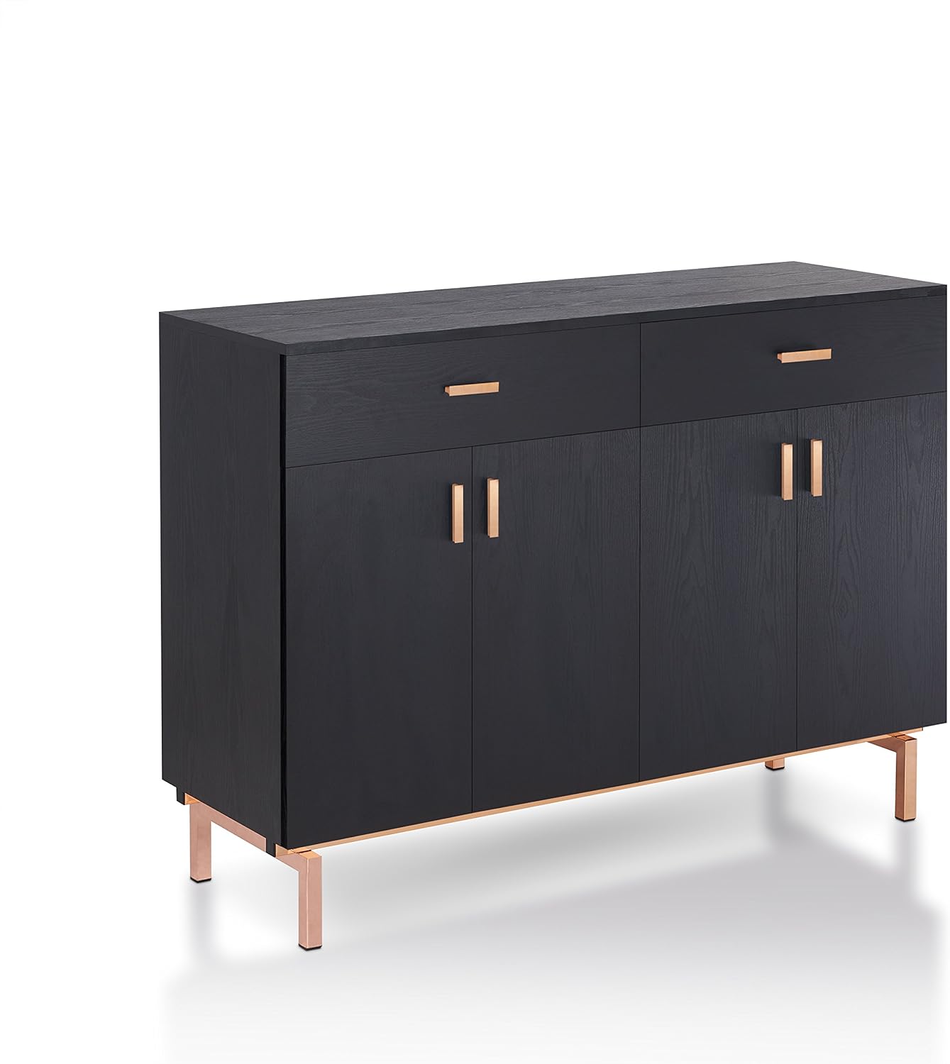 Furniture of America Brysin 2 Drawer Contemporary Style Buffet Server, Black/Rose Gold