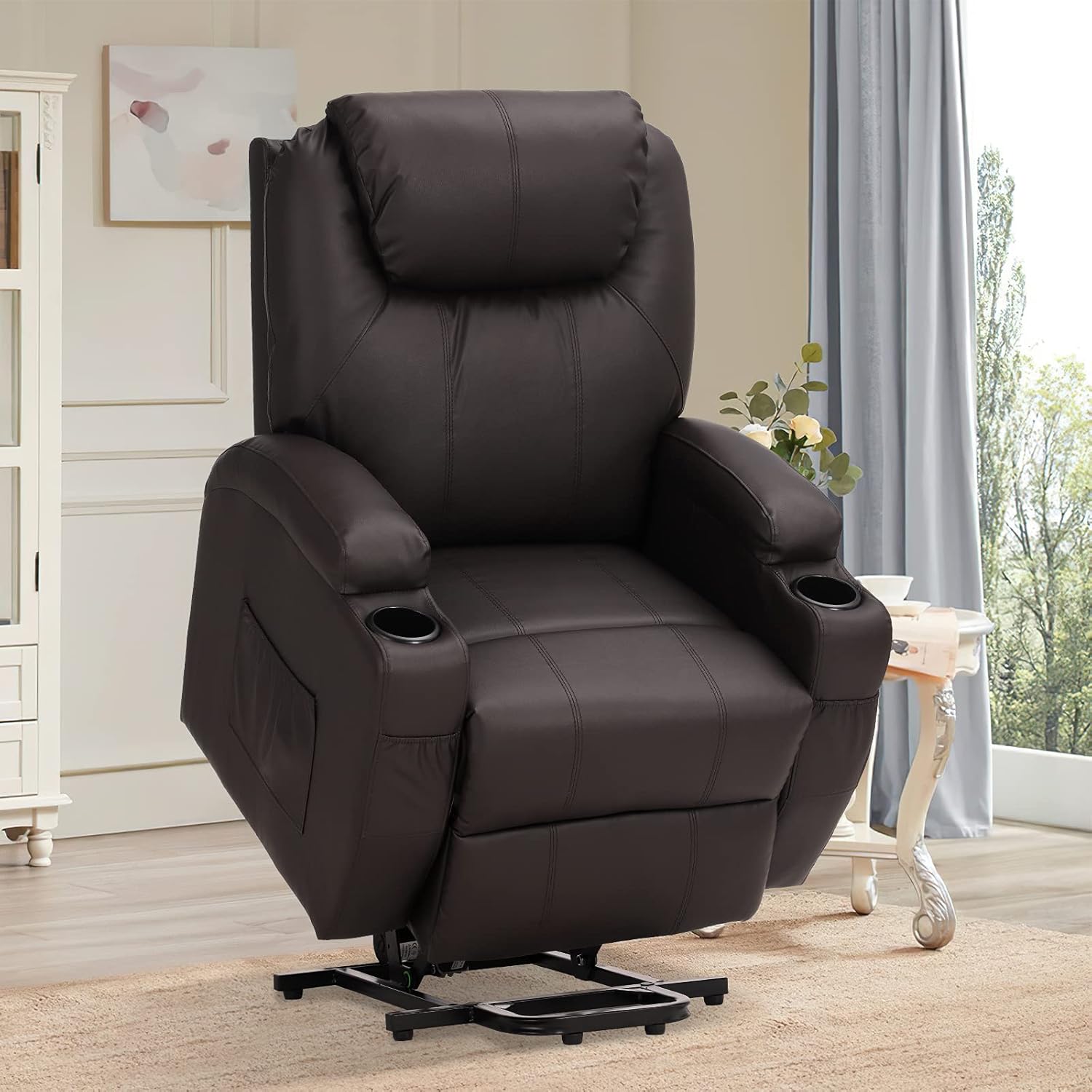 LEISU Electric Power Lift Recliner Chair Massage with Cup Holders Lift Chairs Recliners for Elderly with Massage and Heating Ergonomic Lounge Chair for Living Room(Black)