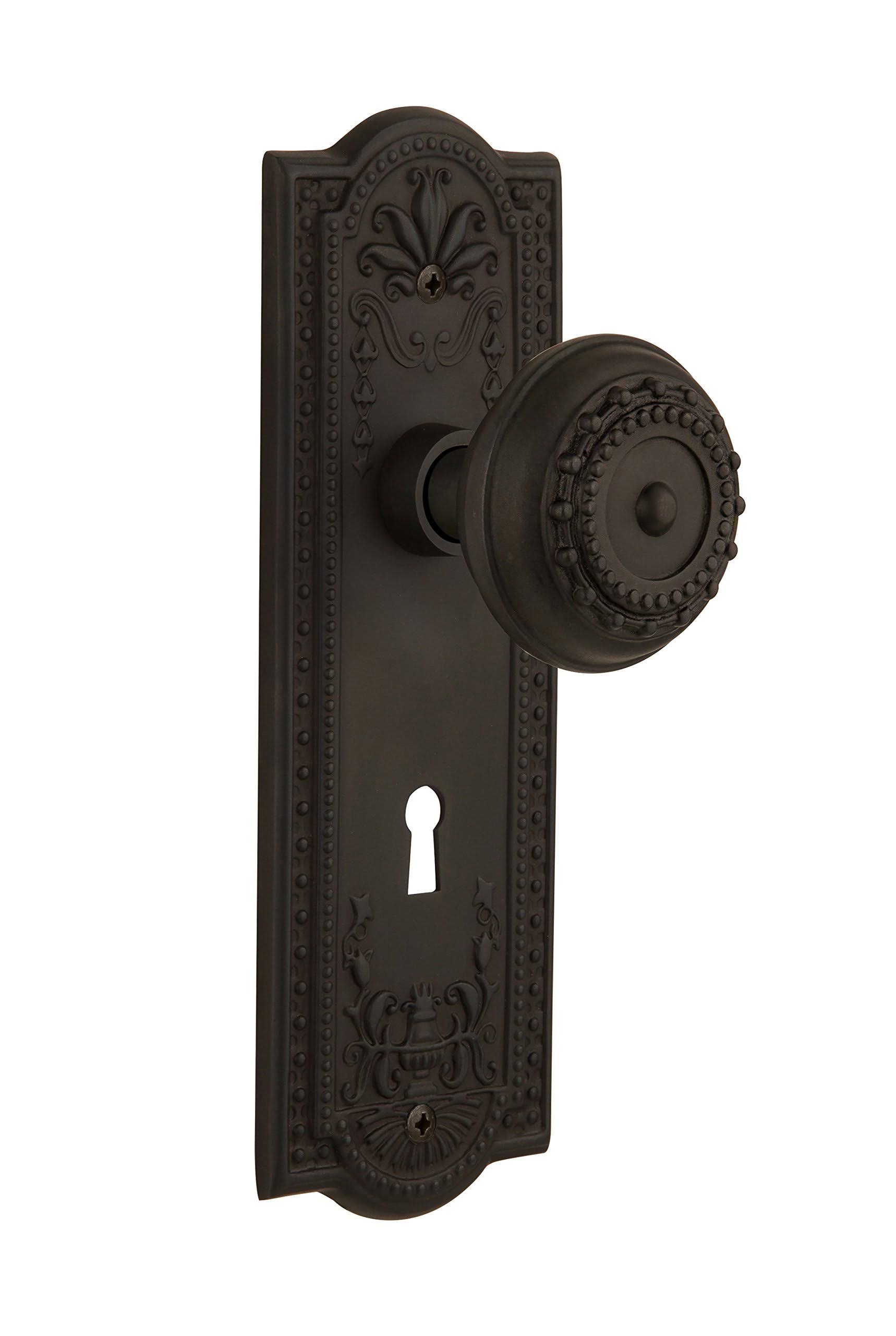 Nostalgic Warehouse 704297 Meadows Plate with Keyhole Privacy Meadows Door Knob, Oil-Rubbed Bronze