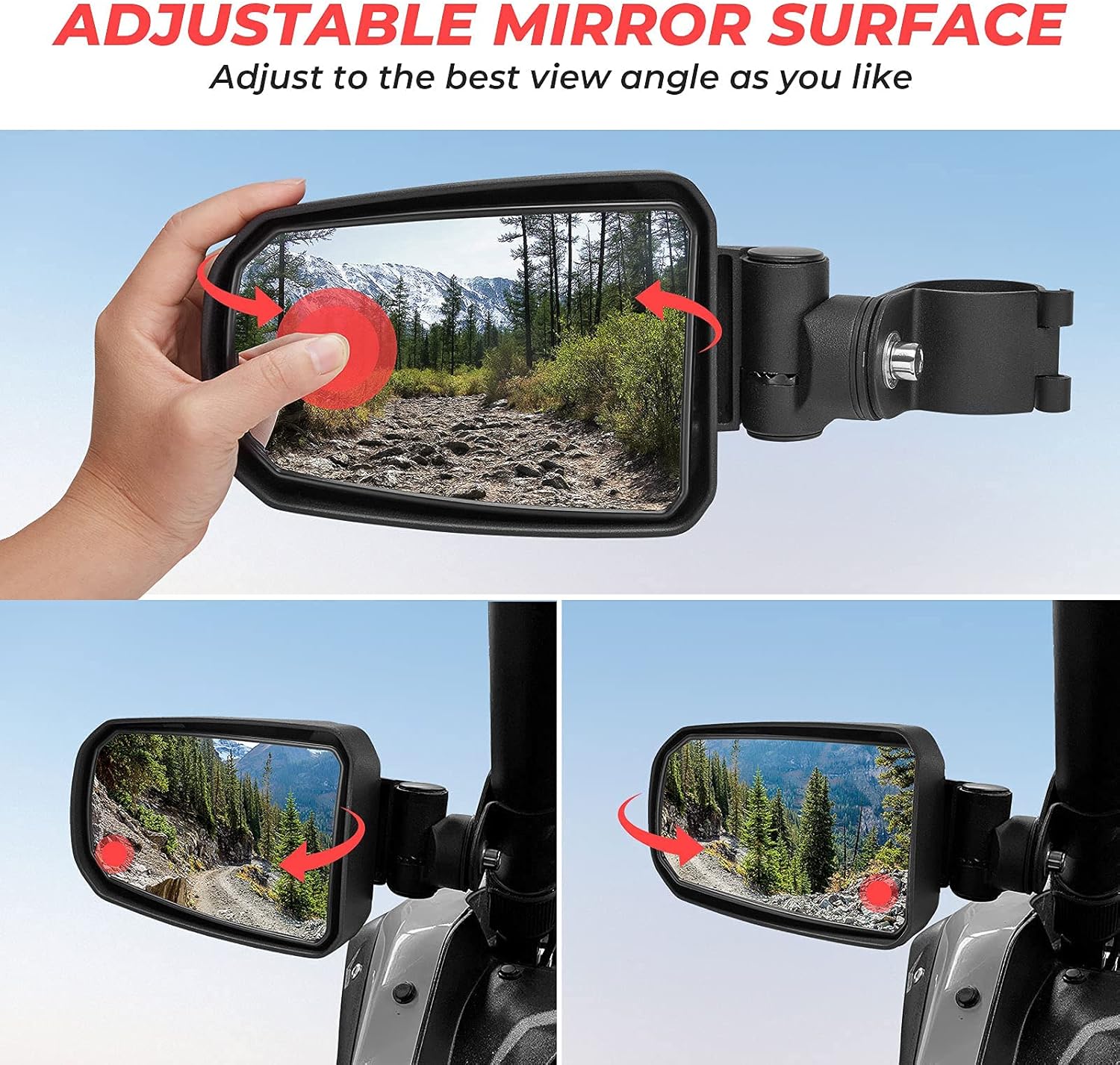 UTV RZR Side View Mirror, kemimoto Folding Adjustable Surface Side View Mirror Fit with Windshield for 1.75