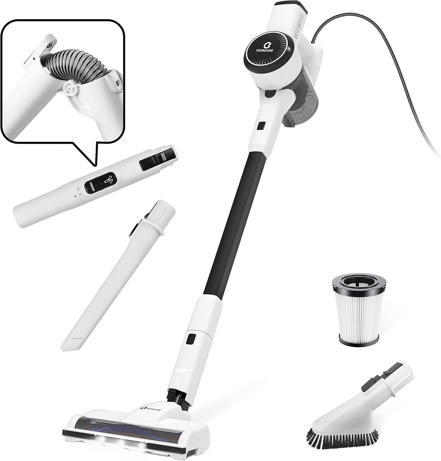 NEQUARE Vacuum Cleaner, 600W Stick Vacuum with 18Kpa Powerful Suction, Lightweight Handheld Vacuum with Self-Standing, Rotatable Floor Head, Corded Vacuum for Hardwood, S182