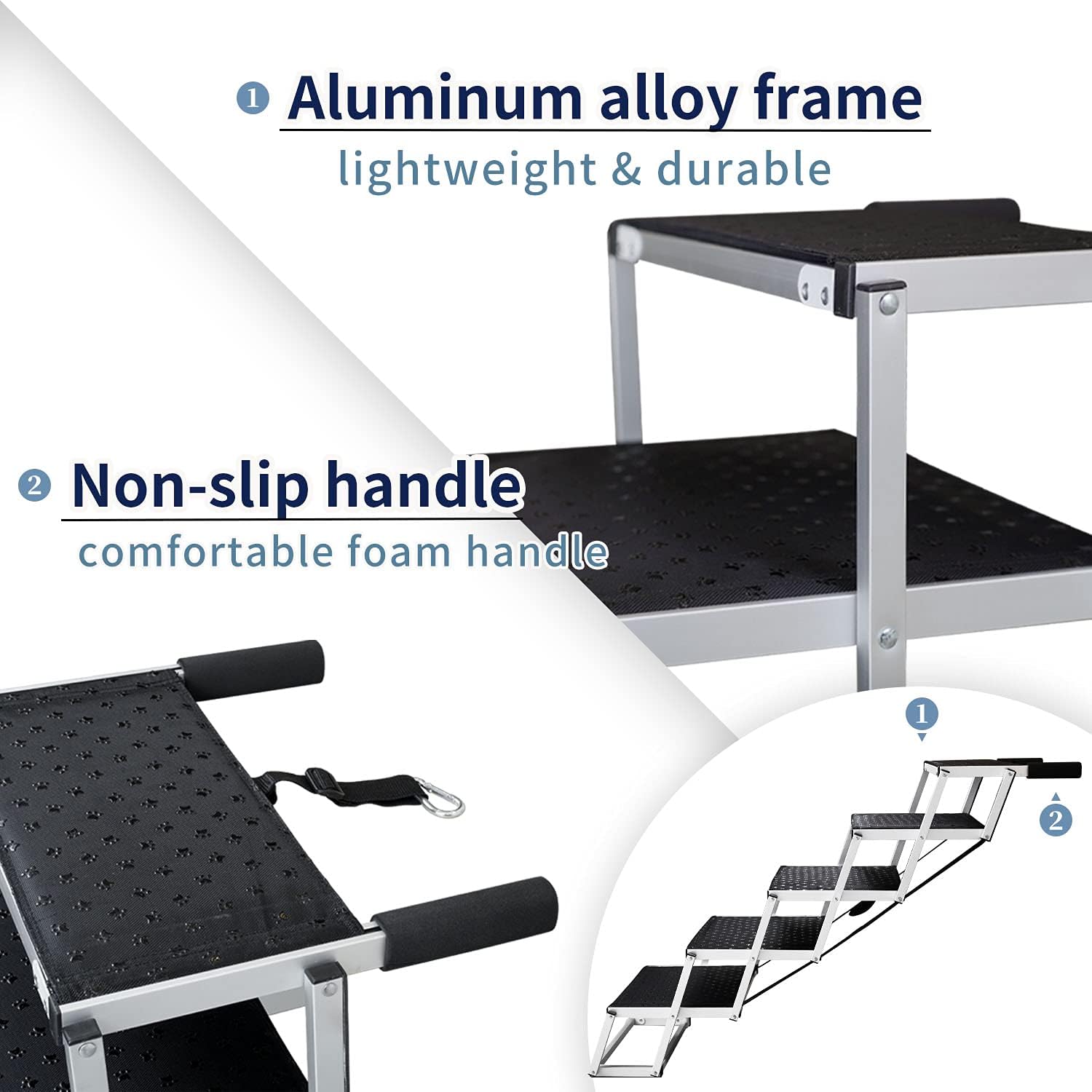 Dog Car Stairs for Large Dogs SUV, Foldable Dog Car Steps Nonslip Surface, Portable Dog Ramps for Large Dogs SUV, Lightweight Sturdy Pet Ladder Large Dogs Up to 200lbs for High Beds, Trucks, Vehicle