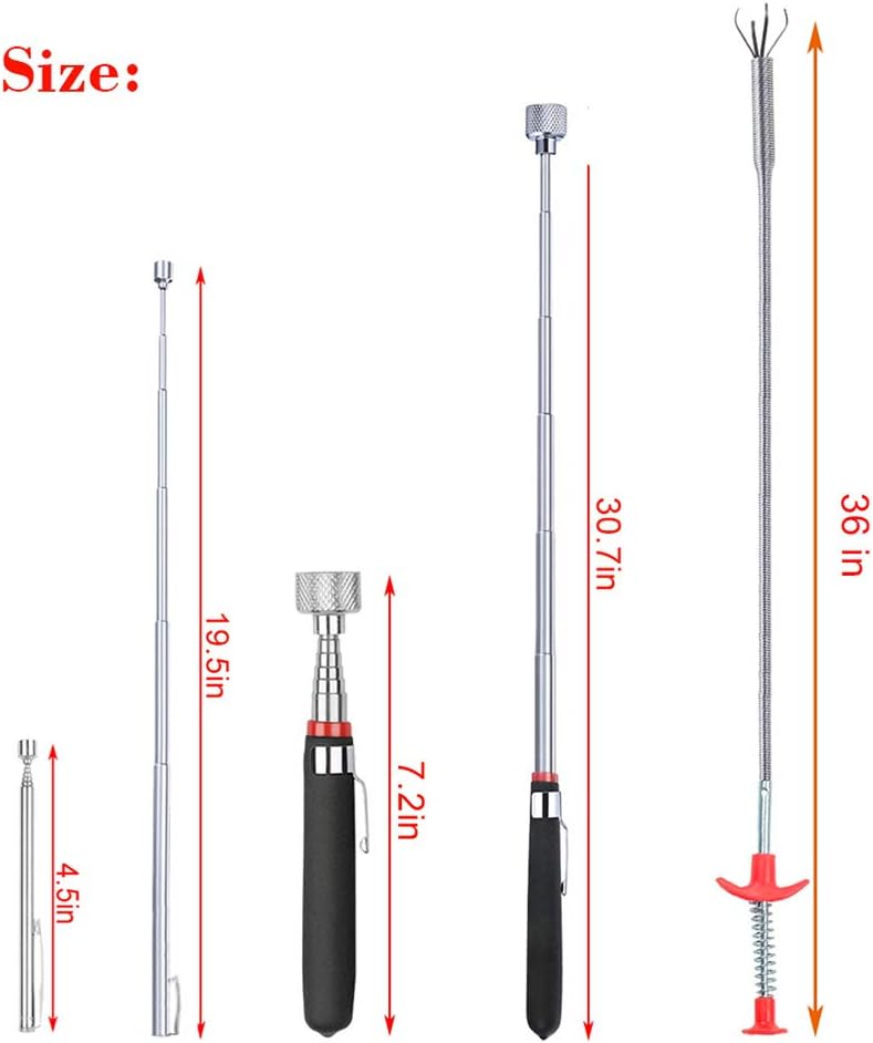 3 Pack Pick-up Tool Set - Extendable Magnetic Pick Up Tools and Flexible Grabber Claw - Retrieving Telescoping Magnet Pickup Tools - Flexible Extra Long Reach Bendable Curve Grabber with 4 Claws