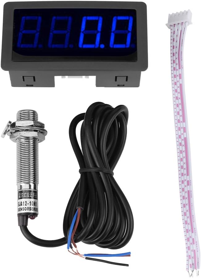 4 Digital LED Display Tachometer RPM Speed Meter Panel Inductive Hall Effect Sensor NPN Proximity Switch Red/Blue(Blue)