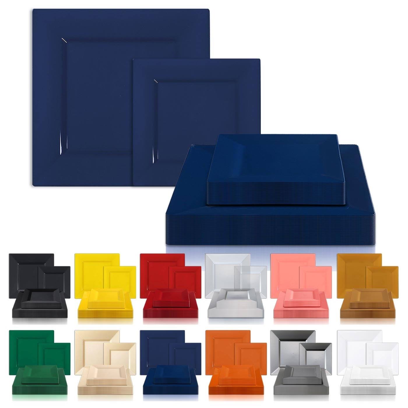 Solid Square 8x22 Black Disposable Plastic Salad Plates , Posh Party Supplies