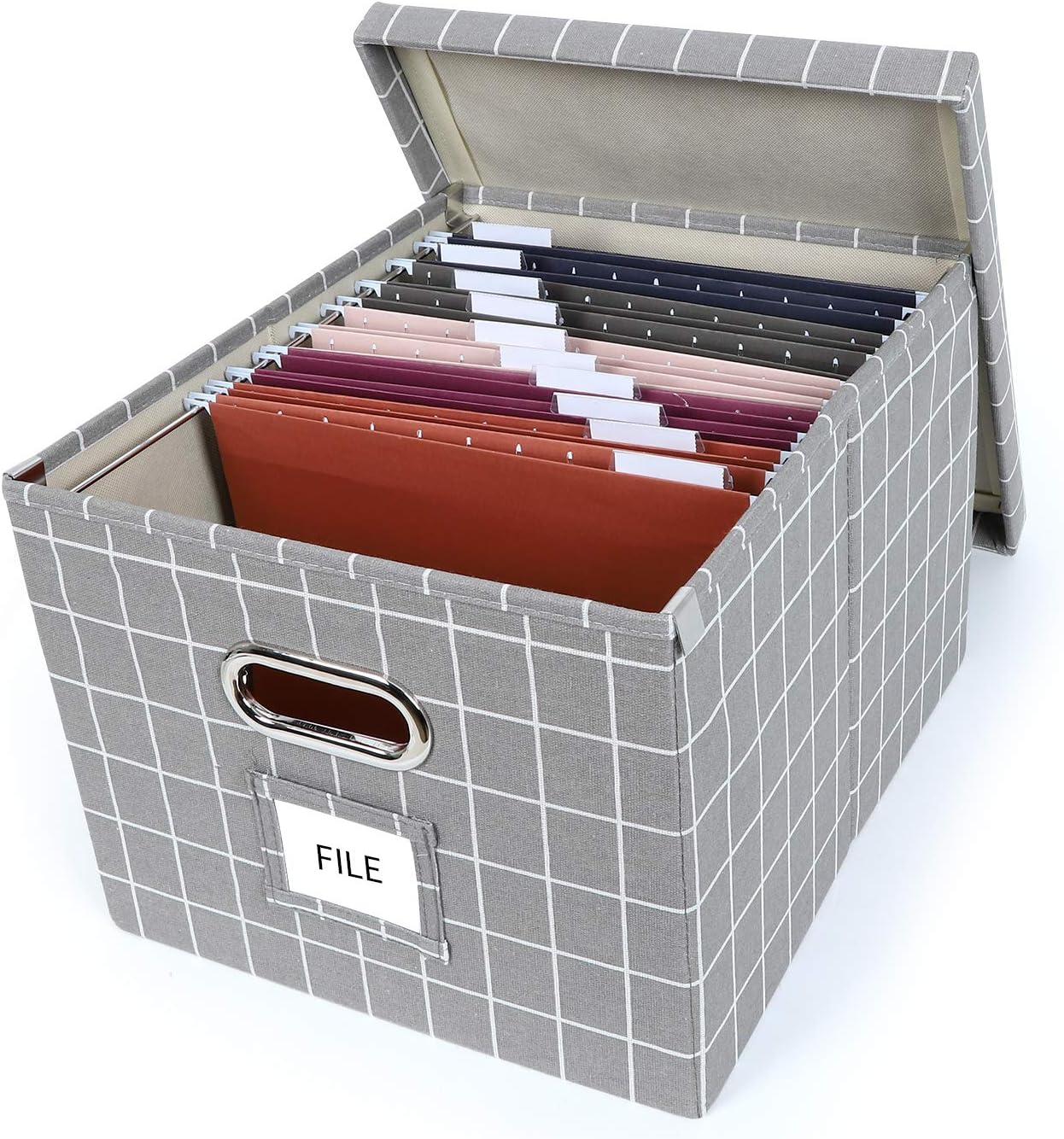 Upgraded Collapsible Hanging File Storage Boxes with Smooth Sliding Rail Large Capacity Filing Organizer Letter/Legal File Floder Storage Box, Office Box (White Lattice, Pack of 4) Pack of 2